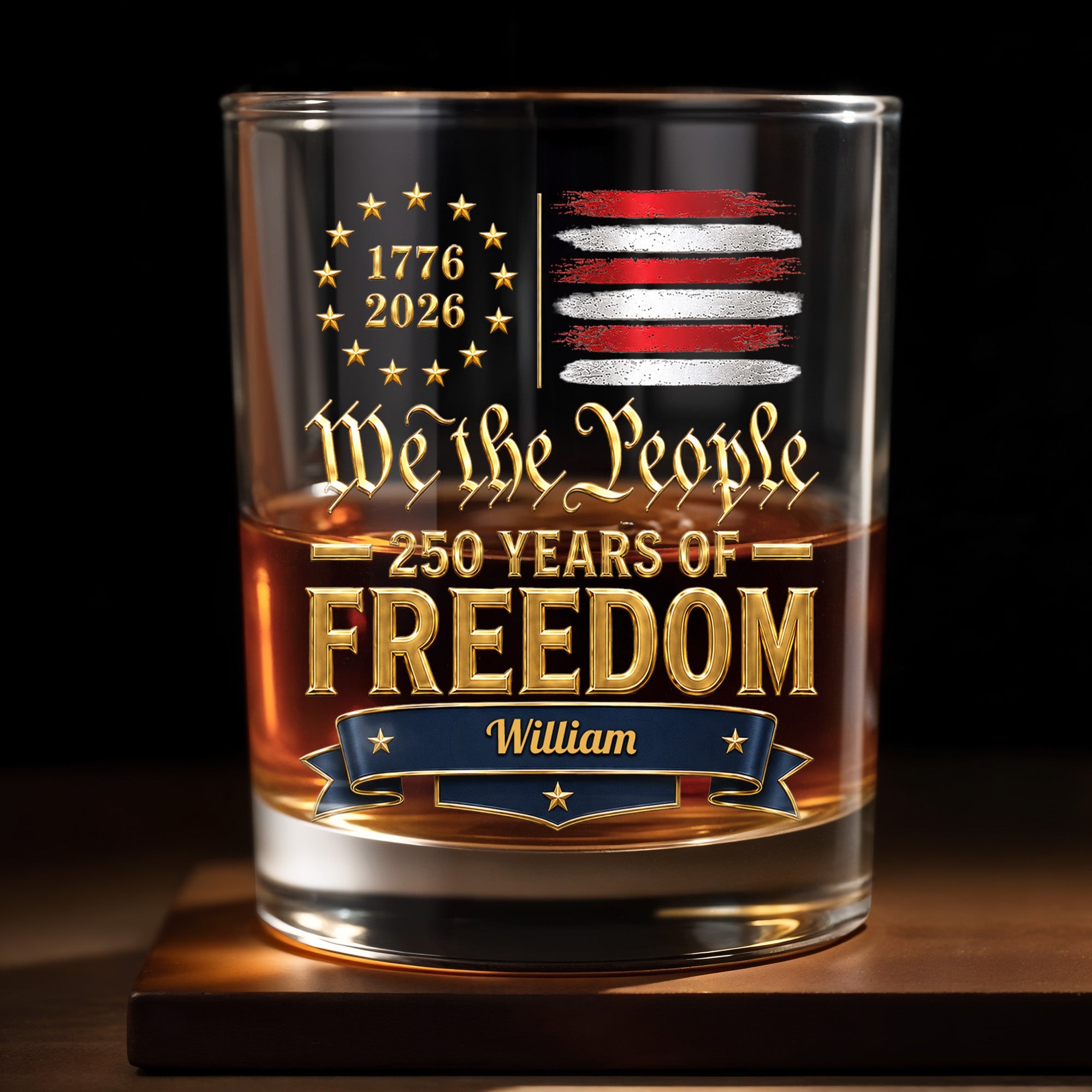 Personalized Whiskey Glass Custom Name American Flag Gift for Dad Whiskey Glass GradoCreations