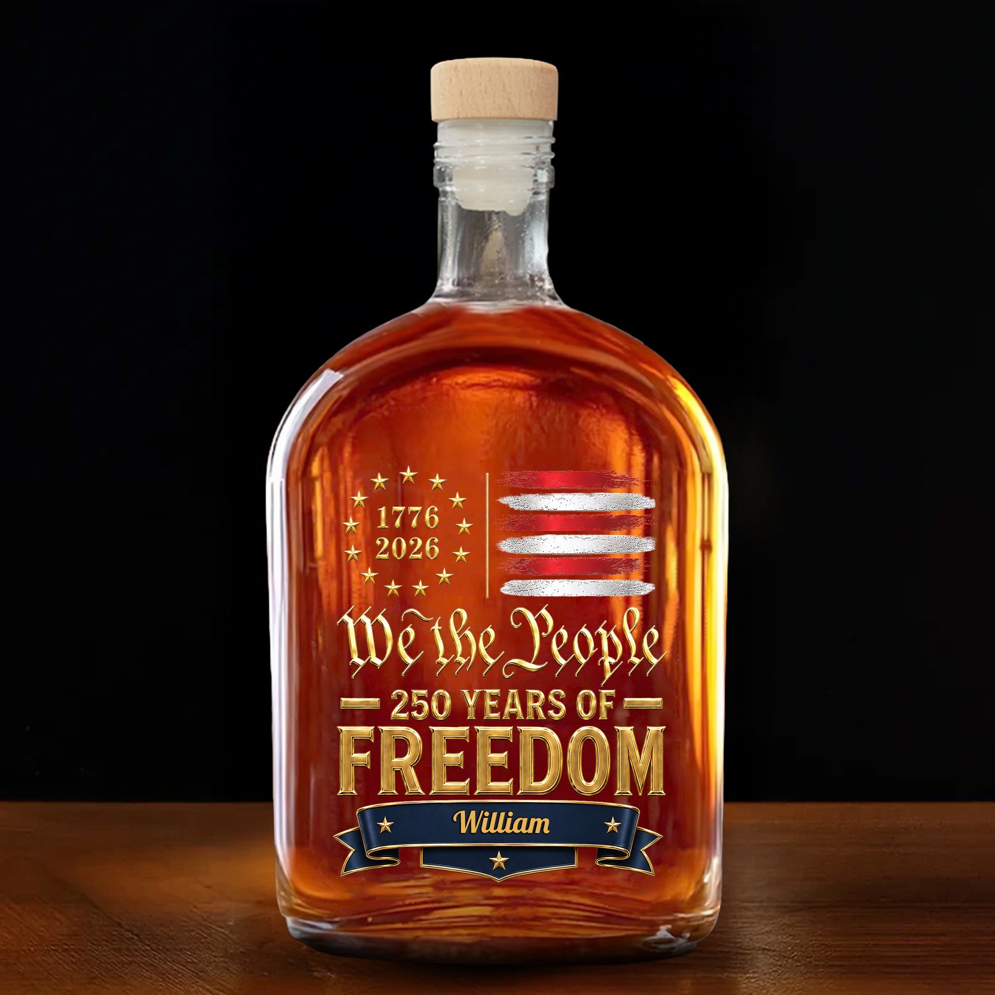 Personalized Whiskey Bottle Custom Name American Flag Gift for Dad Whiskey Bottle GradoCreations