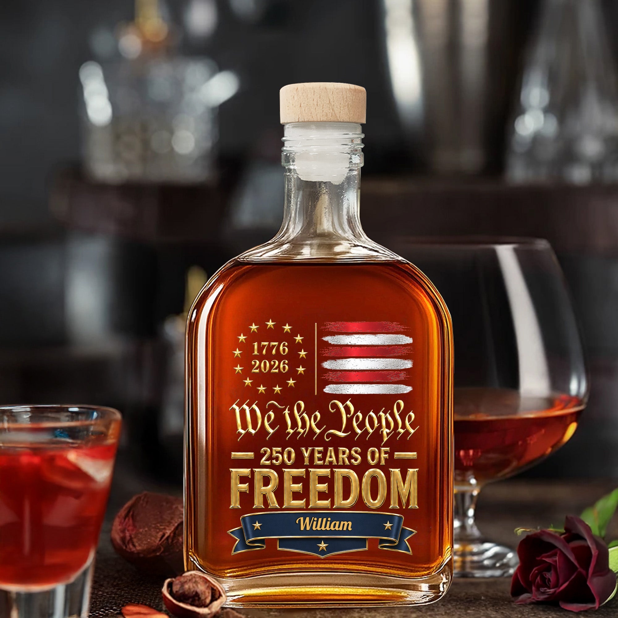 Personalized Whiskey Bottle Custom Name American Flag Gift for Dad Whiskey Bottle GradoCreations