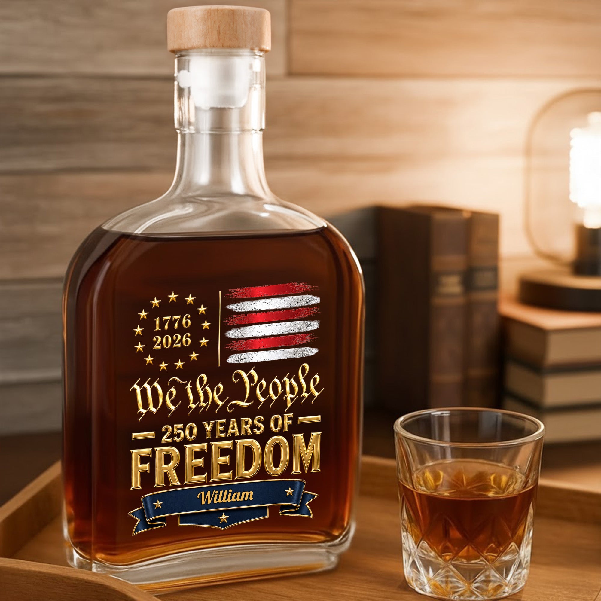 Personalized Whiskey Bottle Custom Name American Flag Gift for Dad Whiskey Bottle GradoCreations