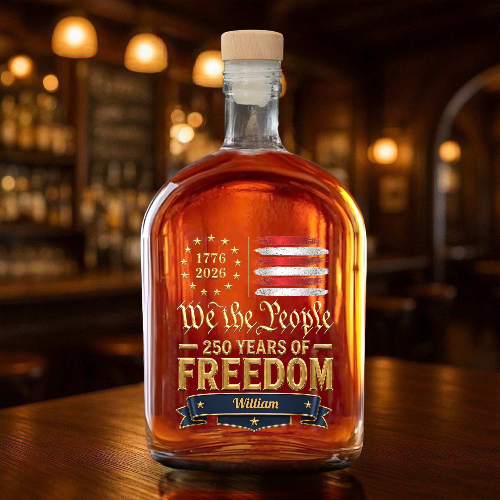 Personalized Whiskey Bottle Custom Name American Flag Gift for Dad Whiskey Bottle GradoCreations
