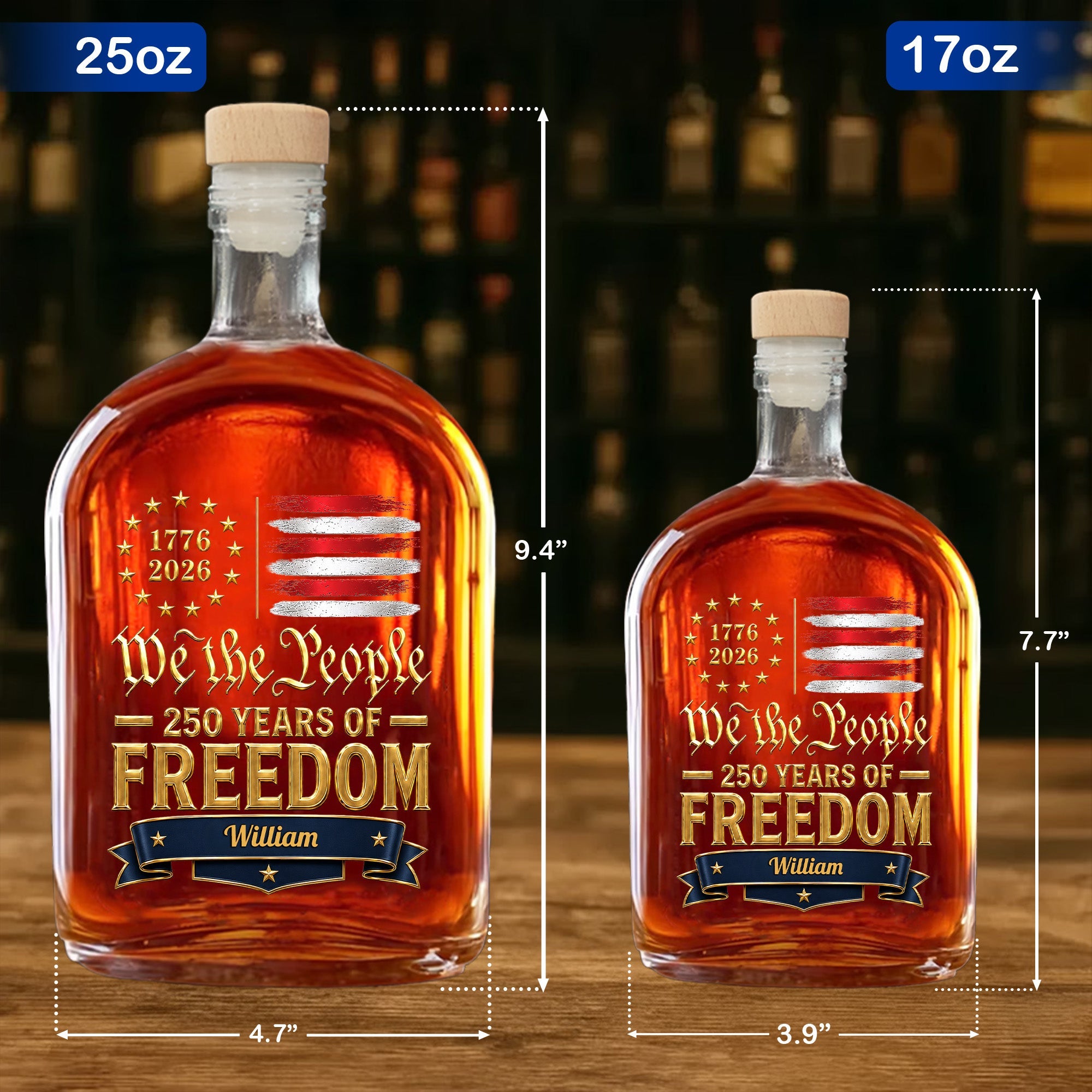 Personalized Whiskey Bottle Custom Name American Flag Gift for Dad Whiskey Bottle GradoCreations