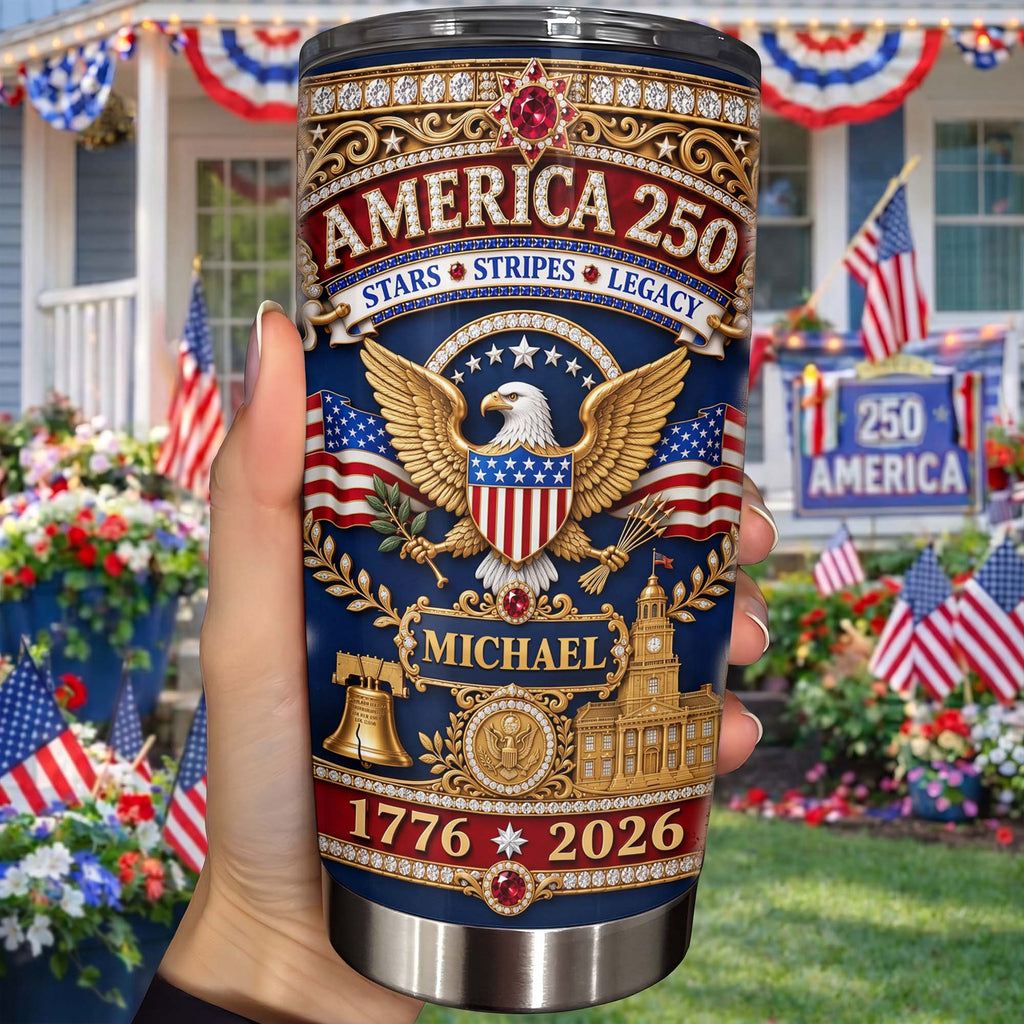 Personalized 20oz Stainless Steel Tumbler Custom Name Gift for Dad Independence Day 20oz Tumbler GradoCreations
