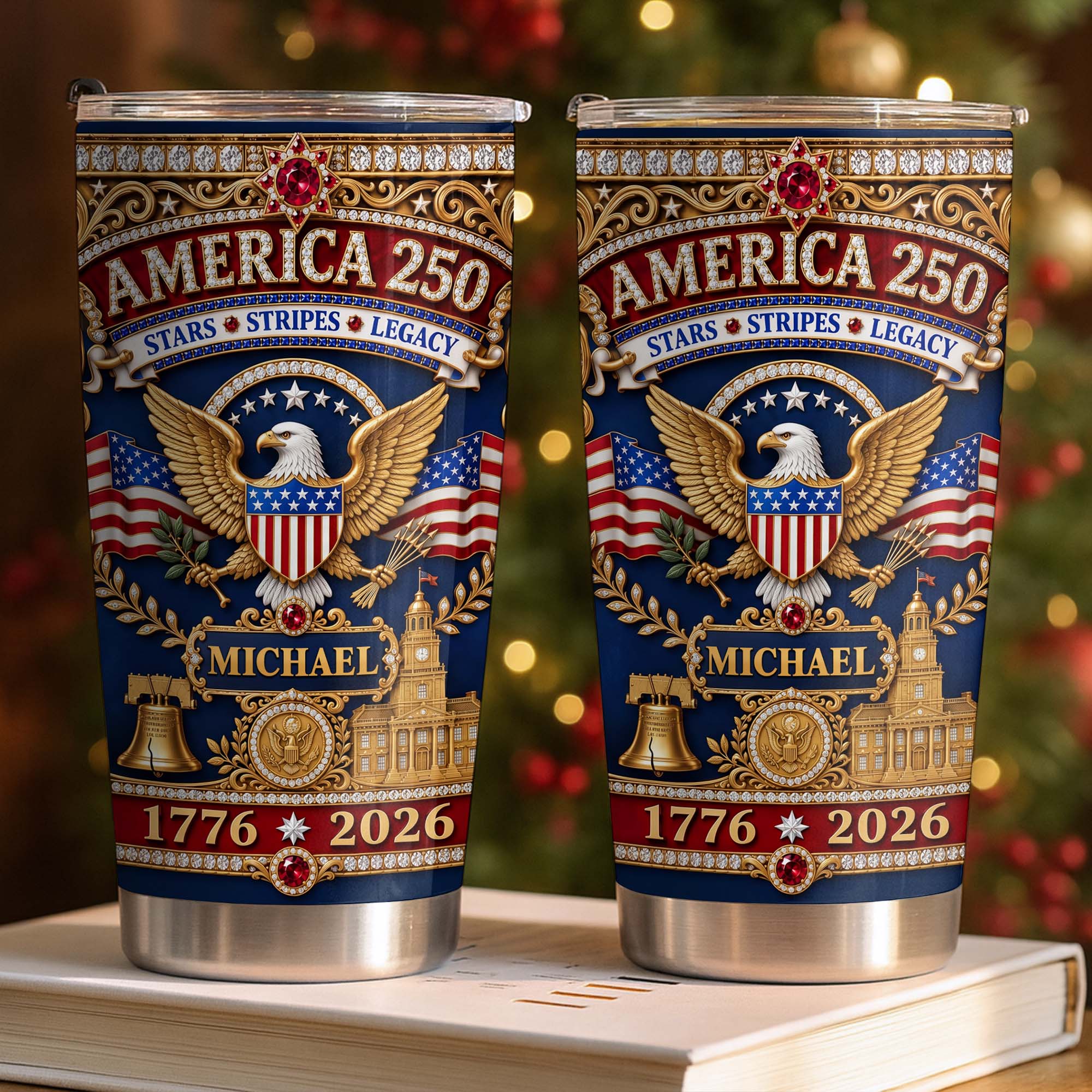 Personalized 20oz Stainless Steel Tumbler Custom Name Gift for Dad Independence Day 20oz Tumbler GradoCreations