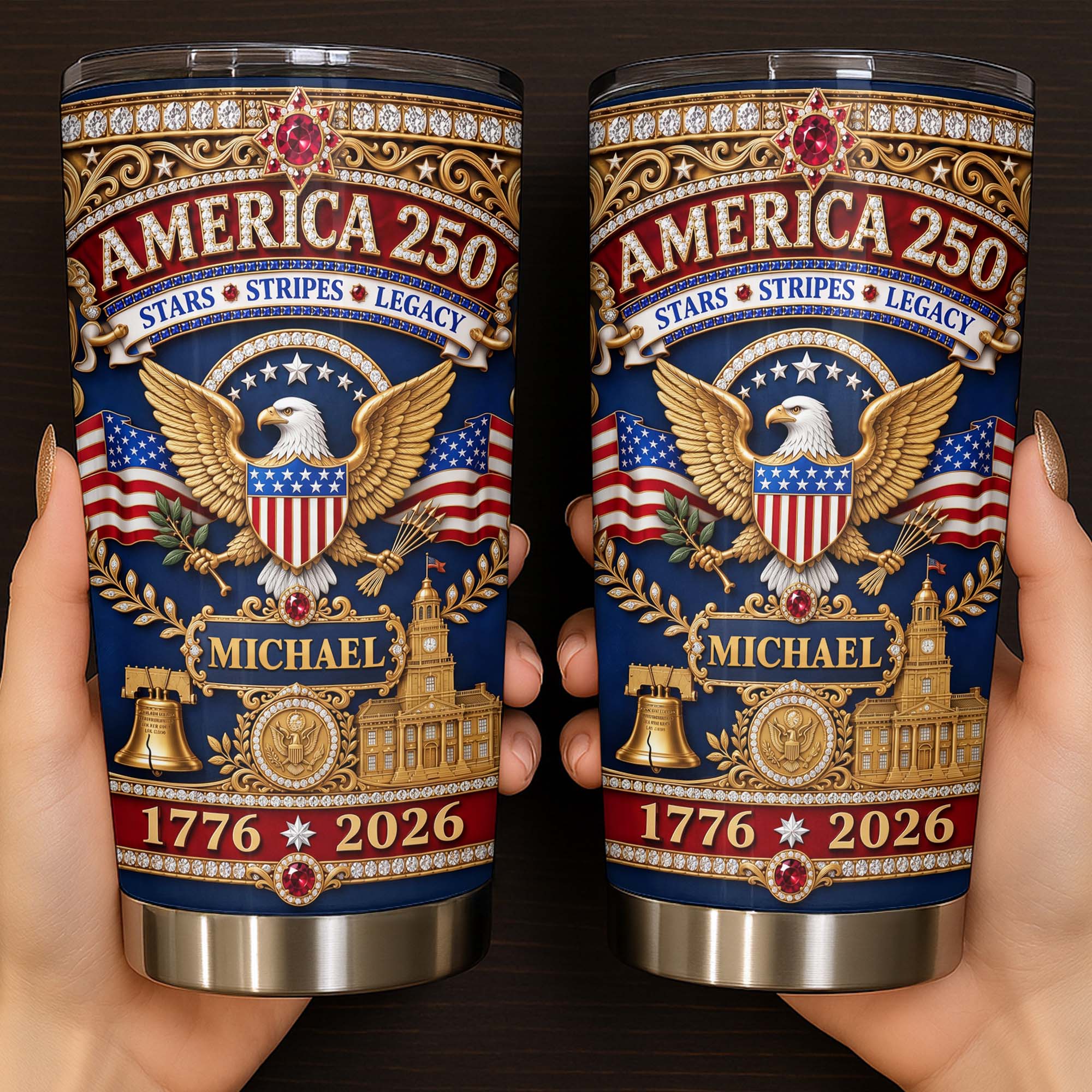 Personalized 20oz Stainless Steel Tumbler Custom Name Gift for Dad Independence Day 20oz Tumbler GradoCreations