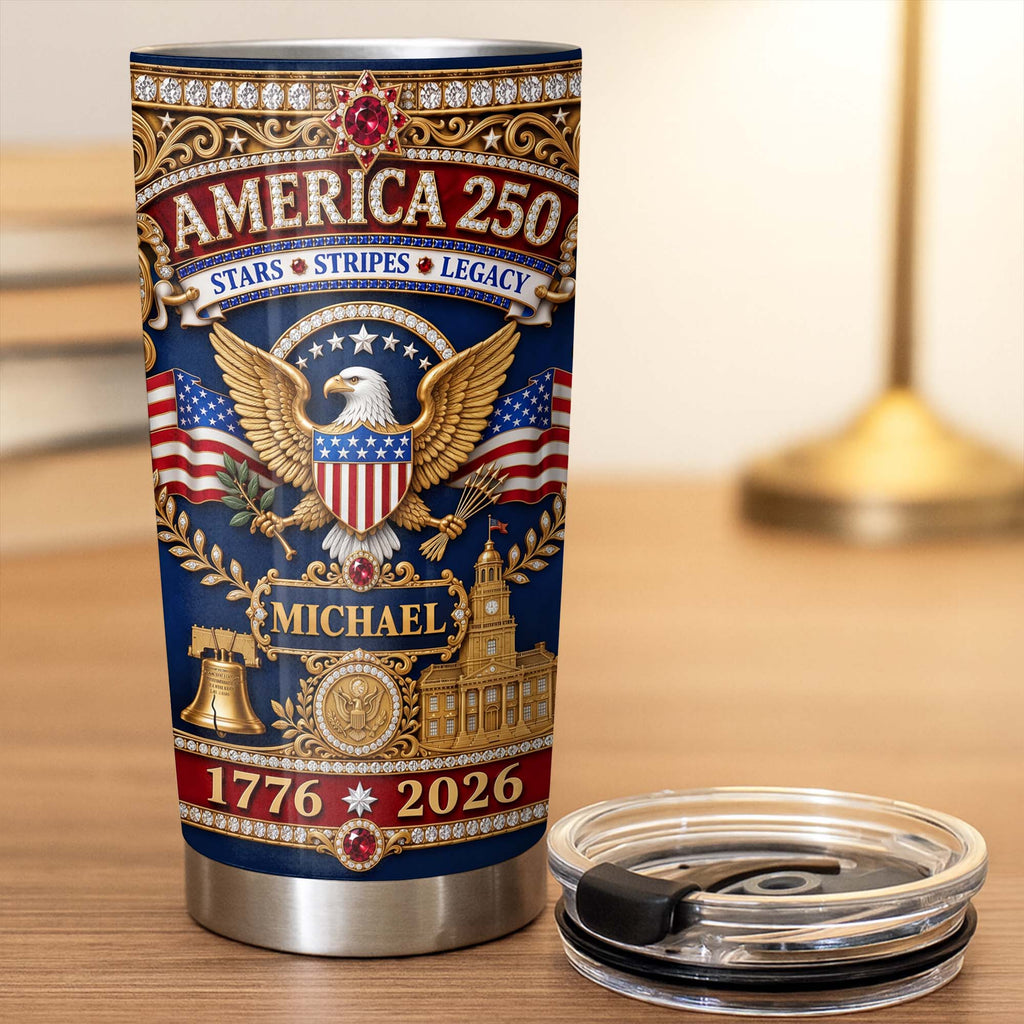 Personalized 20oz Stainless Steel Tumbler Custom Name Gift for Dad Independence Day 20oz Tumbler GradoCreations