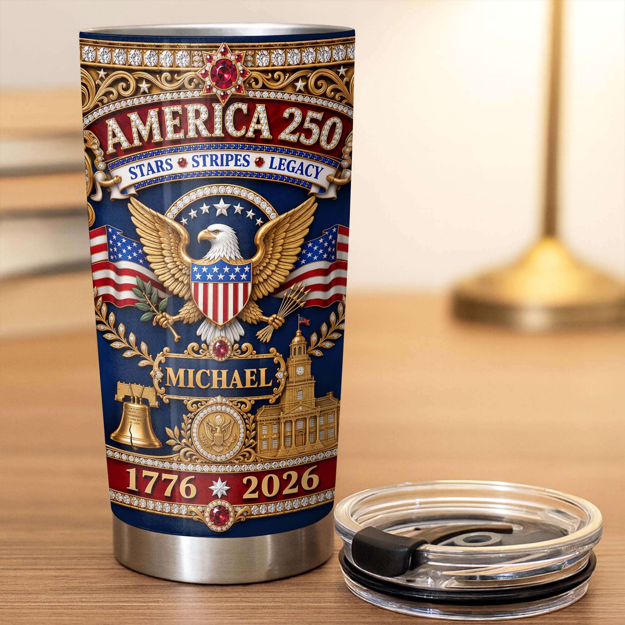 Personalized 20oz Stainless Steel Tumbler Custom Name Gift for Dad Independence Day 20oz Tumbler GradoCreations