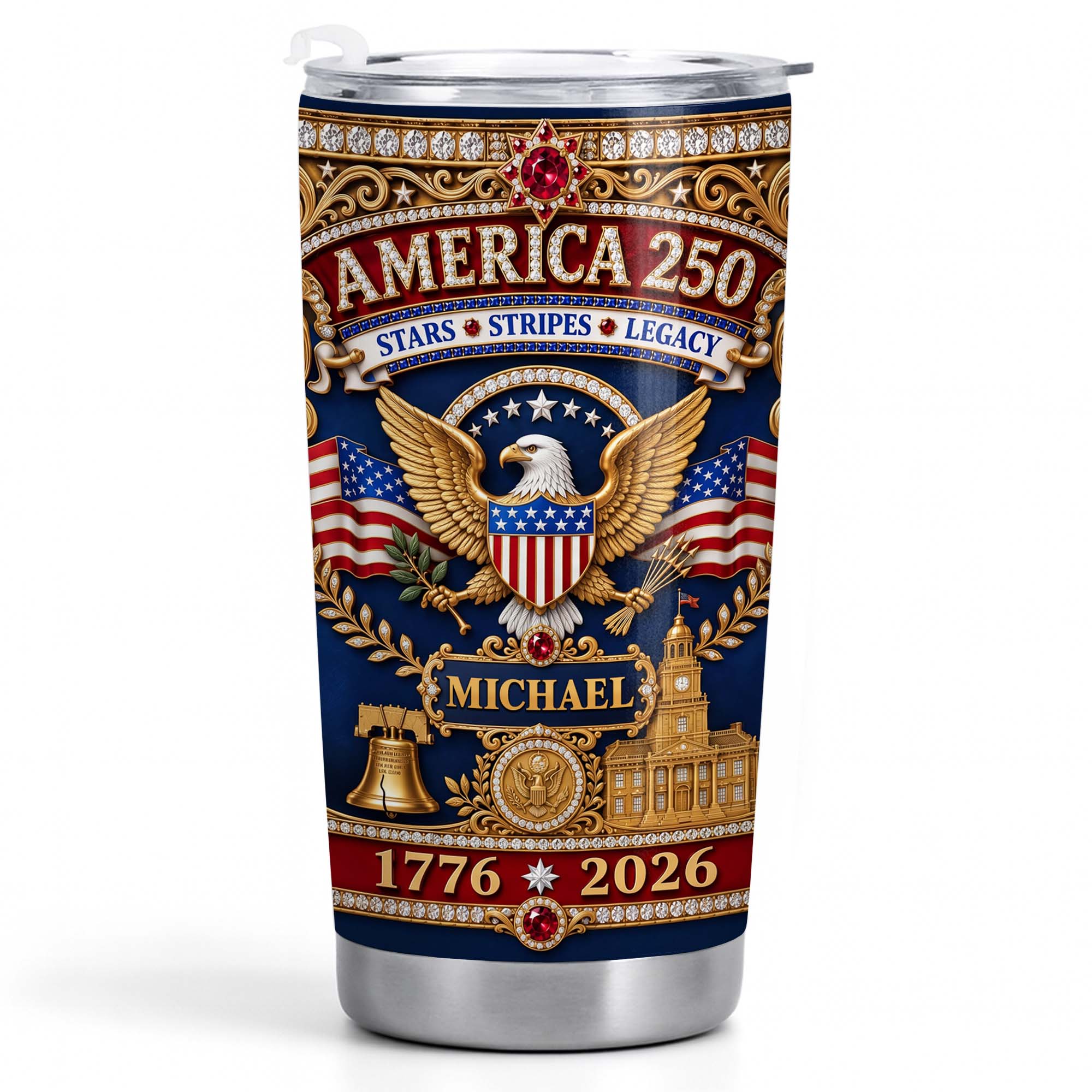 Personalized 20oz Stainless Steel Tumbler Custom Name Gift for Dad Independence Day 20oz Tumbler GradoCreations