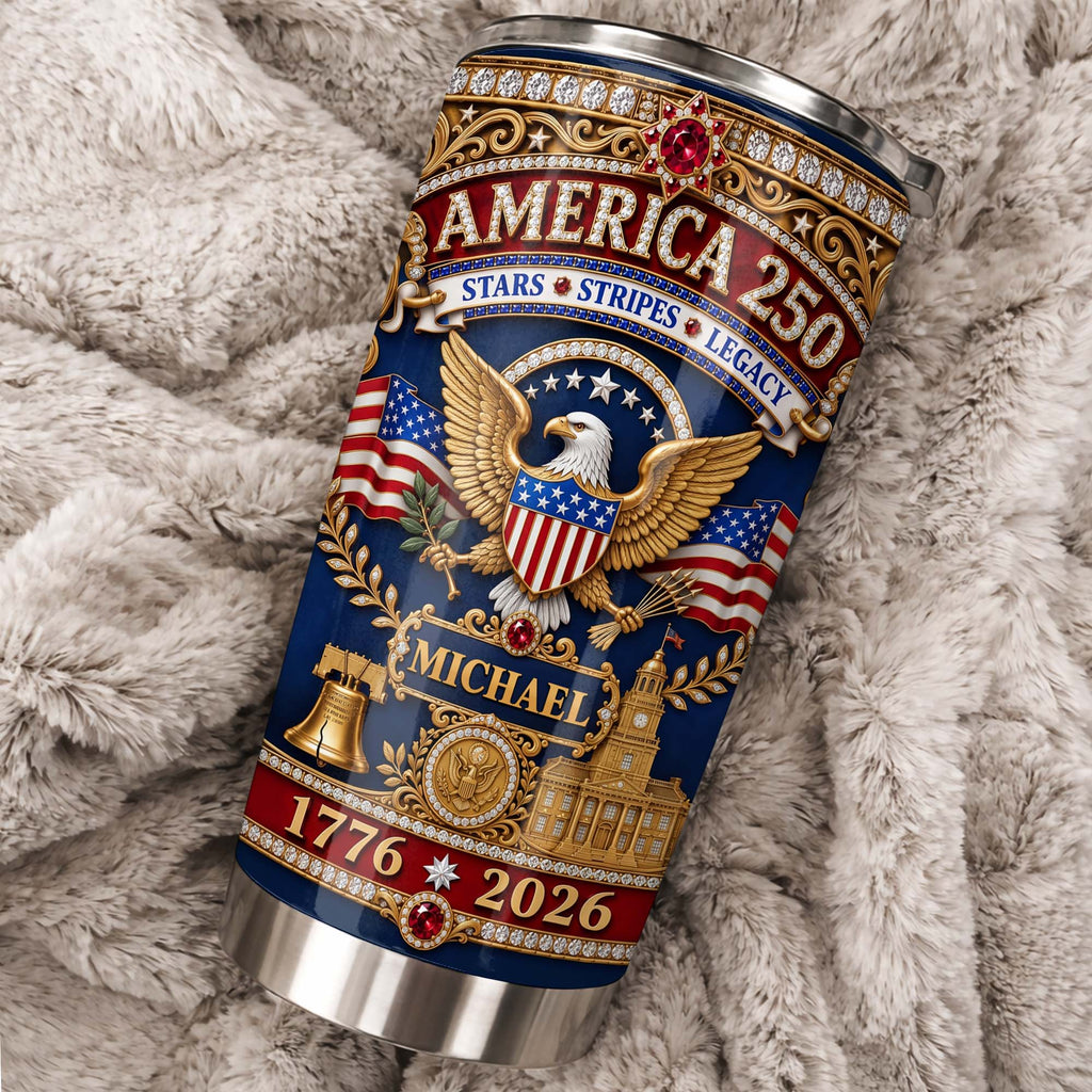 Personalized 20oz Stainless Steel Tumbler Custom Name Gift for Dad Independence Day 20oz Tumbler GradoCreations