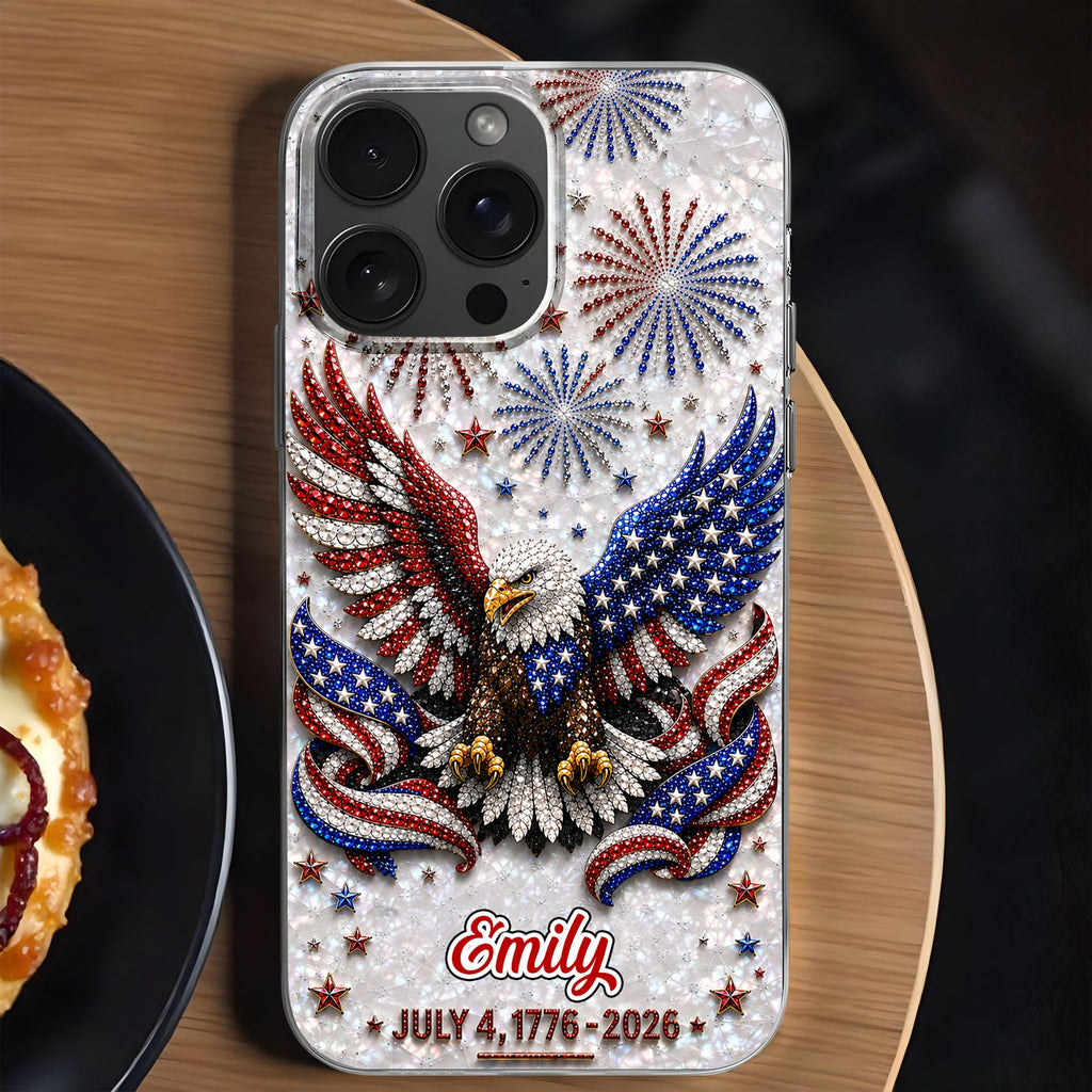Personalized Clear Phone Case with Bald Eagle American Flag for 4th of July Clear Phone Case GradoCreations