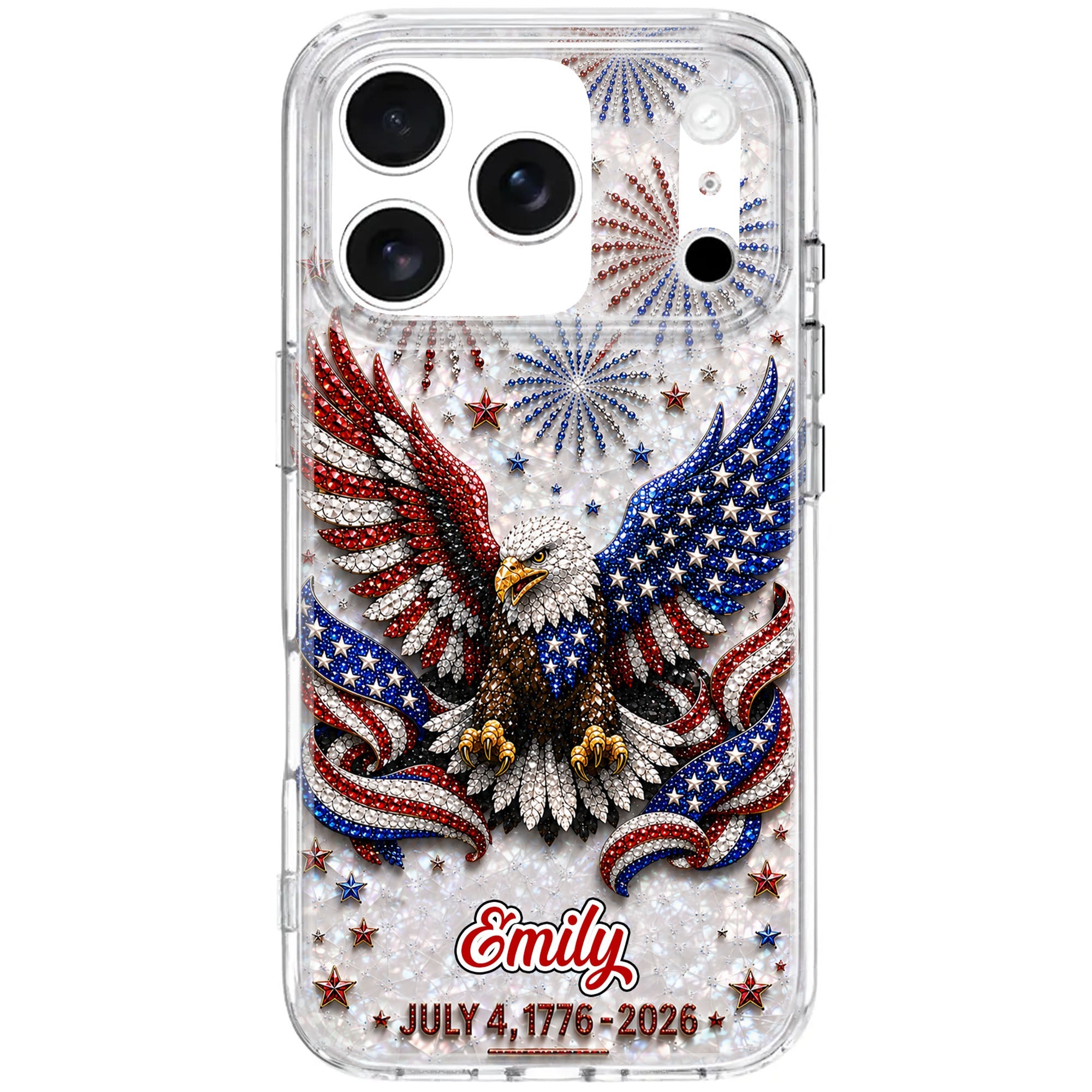 Personalized Clear Phone Case with Bald Eagle American Flag for 4th of July Clear Phone Case GradoCreations