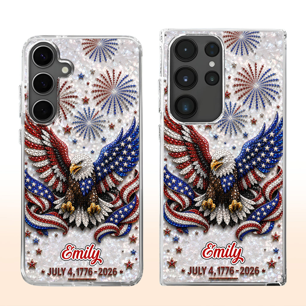 Personalized Clear Phone Case with Bald Eagle American Flag for 4th of July Clear Phone Case GradoCreations