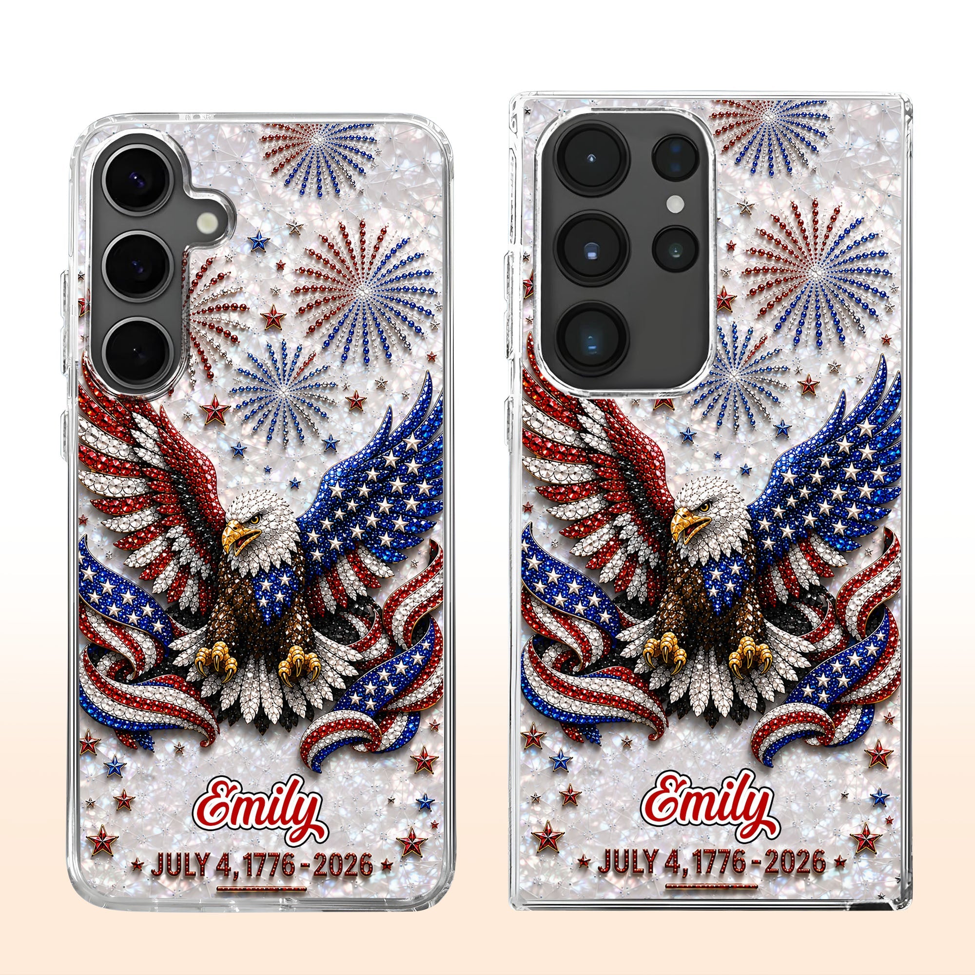 Personalized Clear Phone Case with Bald Eagle American Flag for 4th of July Clear Phone Case GradoCreations