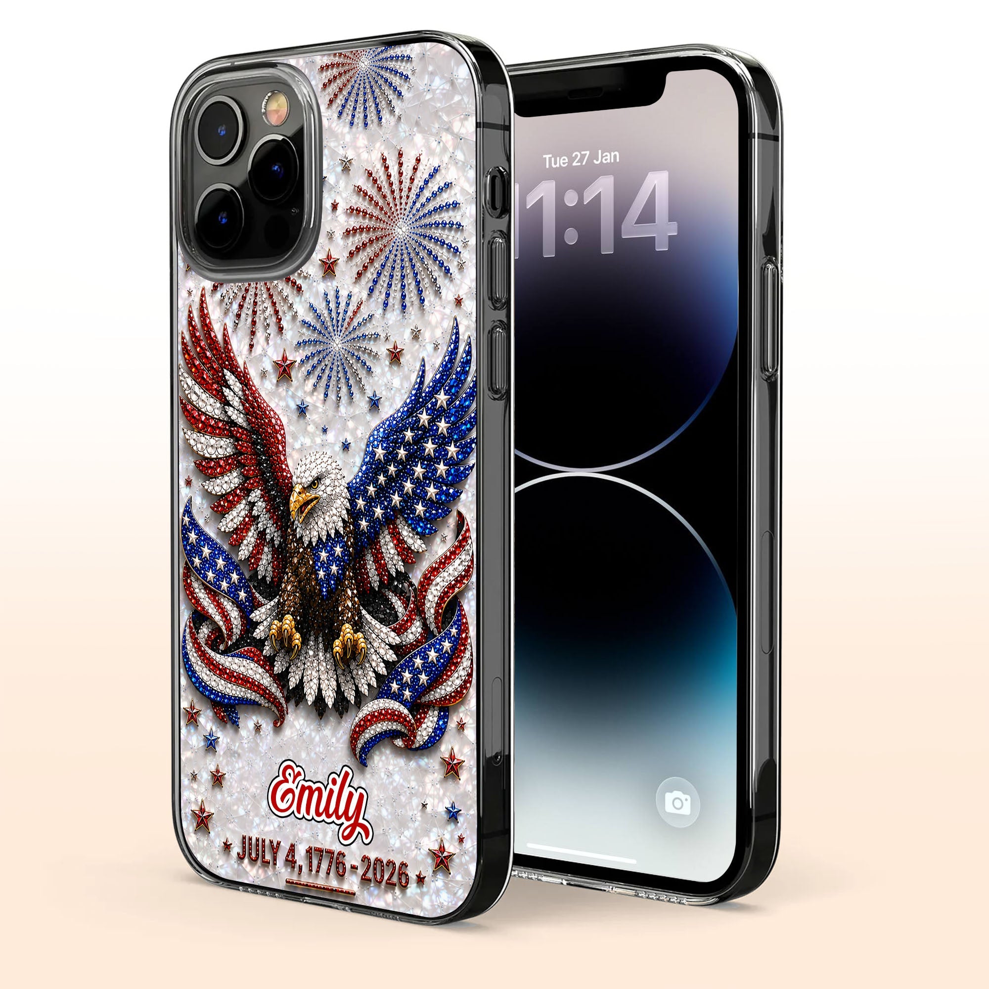 Personalized Clear Phone Case with Bald Eagle American Flag for 4th of July Clear Phone Case GradoCreations