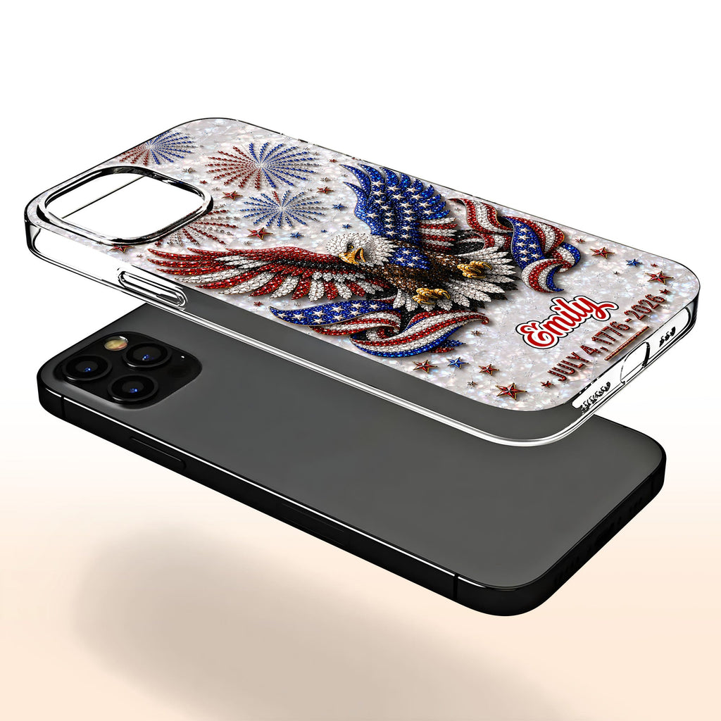 Personalized Clear Phone Case with Bald Eagle American Flag for 4th of July Clear Phone Case GradoCreations