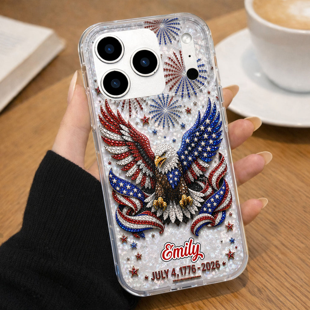 Personalized Clear Phone Case with Bald Eagle American Flag for 4th of July Clear Phone Case GradoCreations