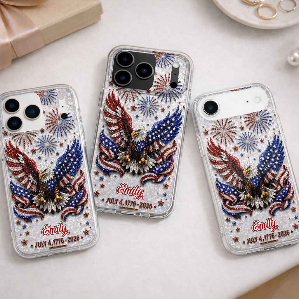 Personalized Clear Phone Case with Bald Eagle American Flag for 4th of July Clear Phone Case GradoCreations