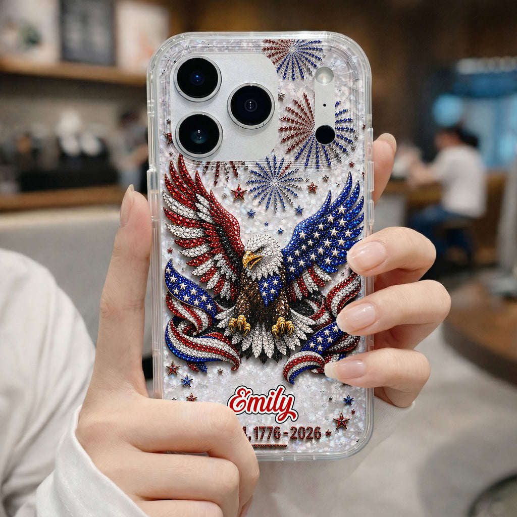 Personalized Clear Phone Case with Bald Eagle American Flag for 4th of July Clear Phone Case GradoCreations
