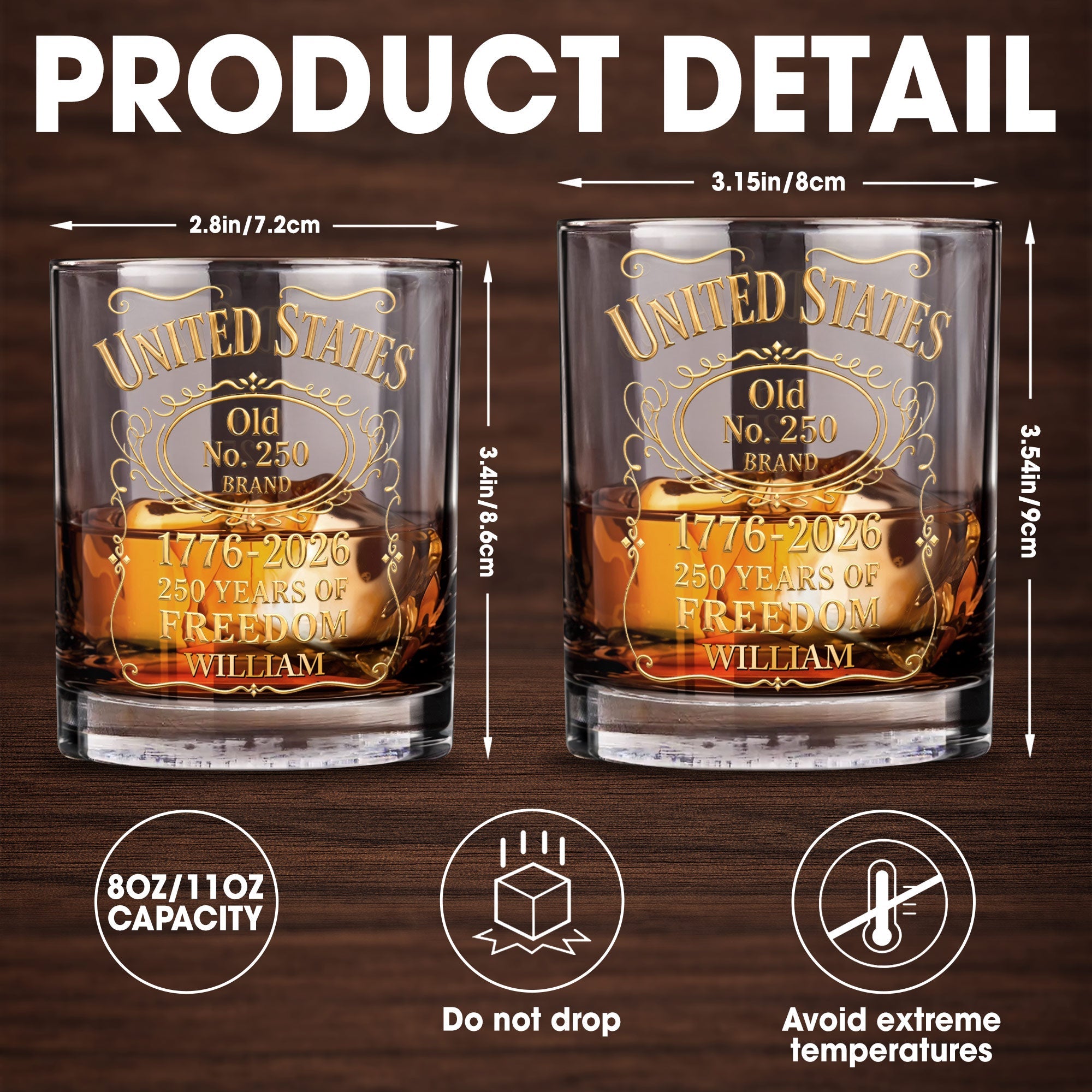 Personalized Custom Whiskey Glass Gift for Dad - 4th of July Whiskey Glass GradoCreations