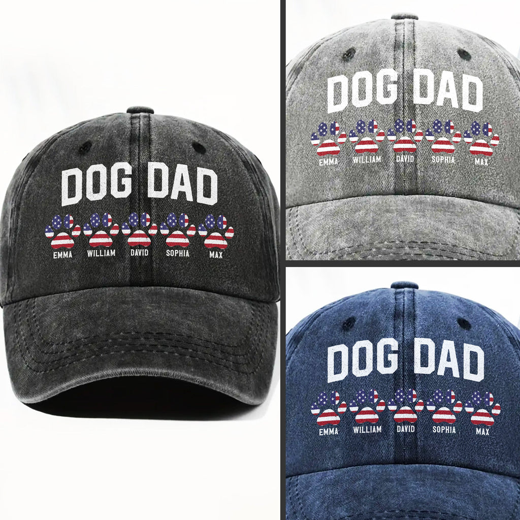 Personalized Washed Denim Cap Custom Dog Dad Gift Patriotic Washed Denim Cap GradoCreations
