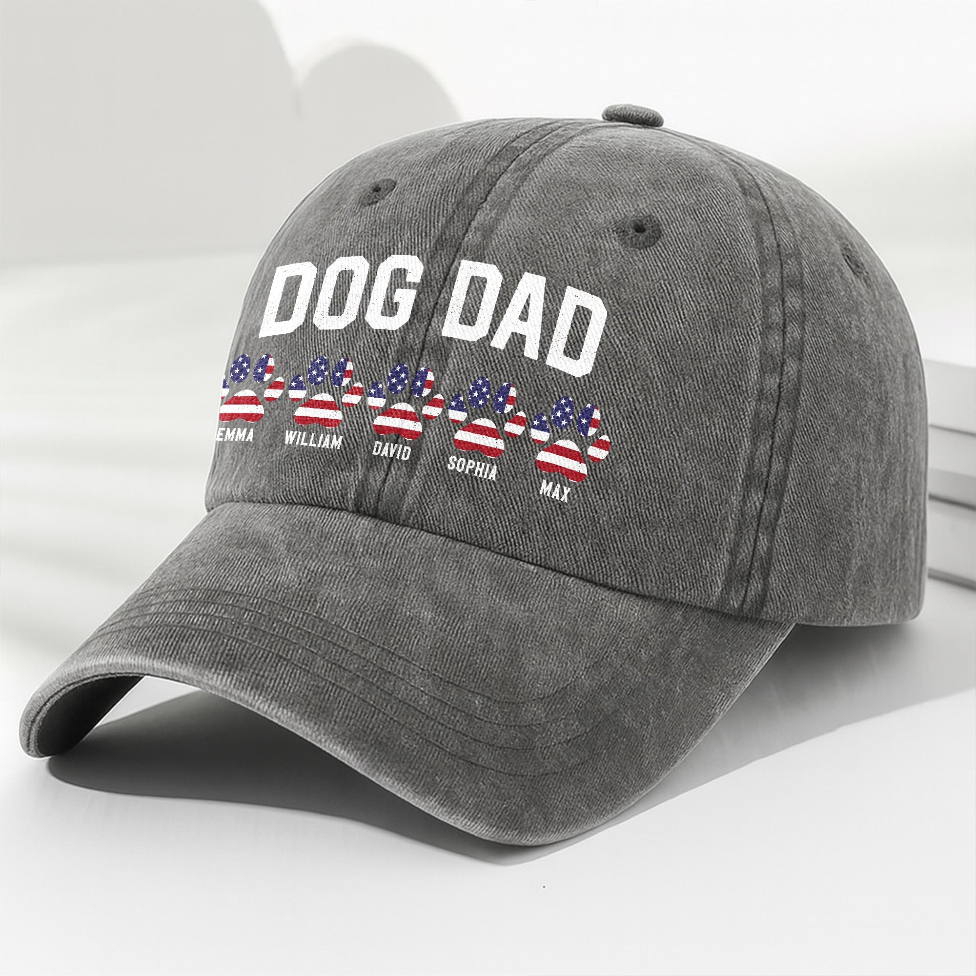 Personalized Washed Denim Cap Custom Dog Dad Gift Patriotic Washed Denim Cap GradoCreations