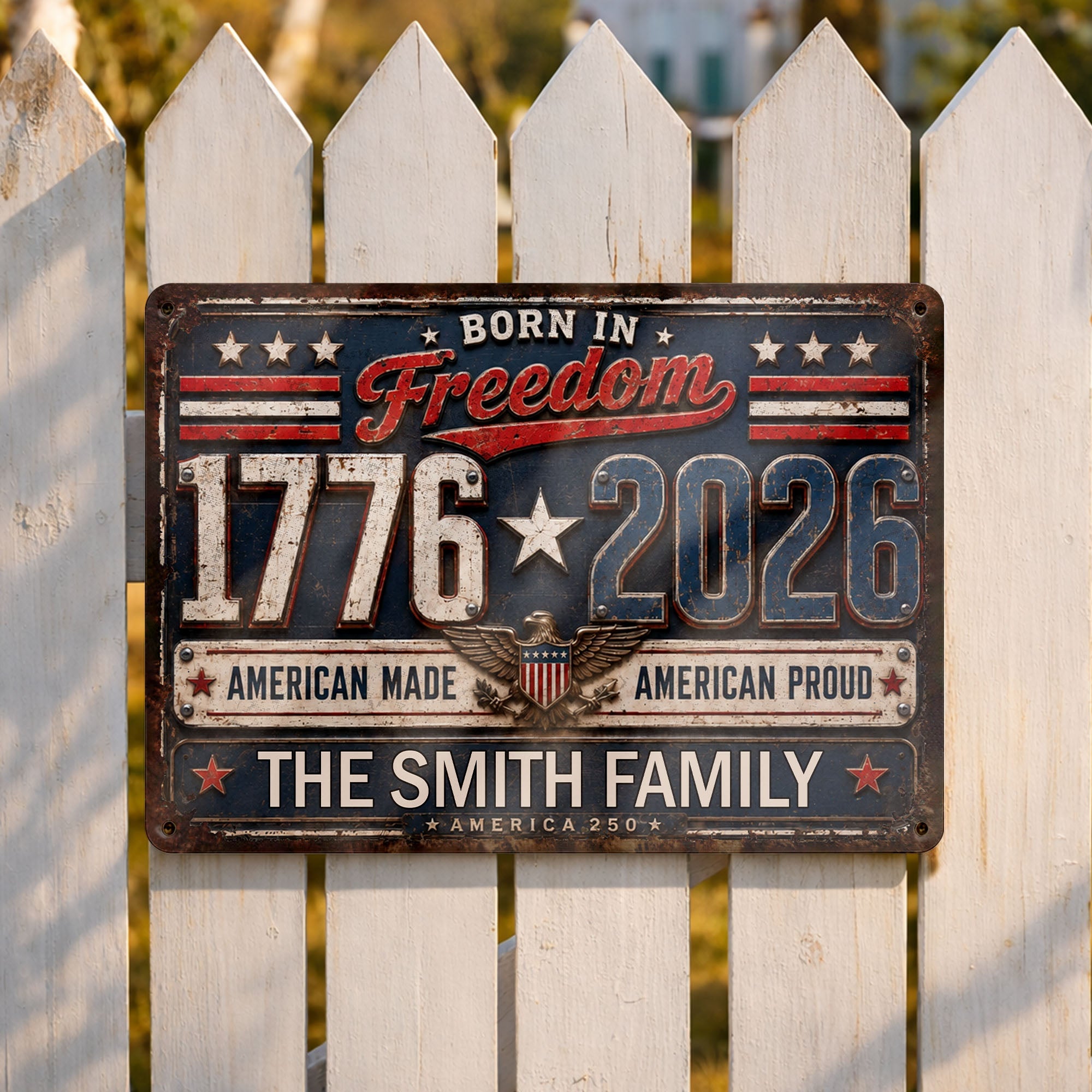 Personalized Metal Sign Custom Name Patriotic Eagle 4th of July Gift Metal Sign GradoCreations
