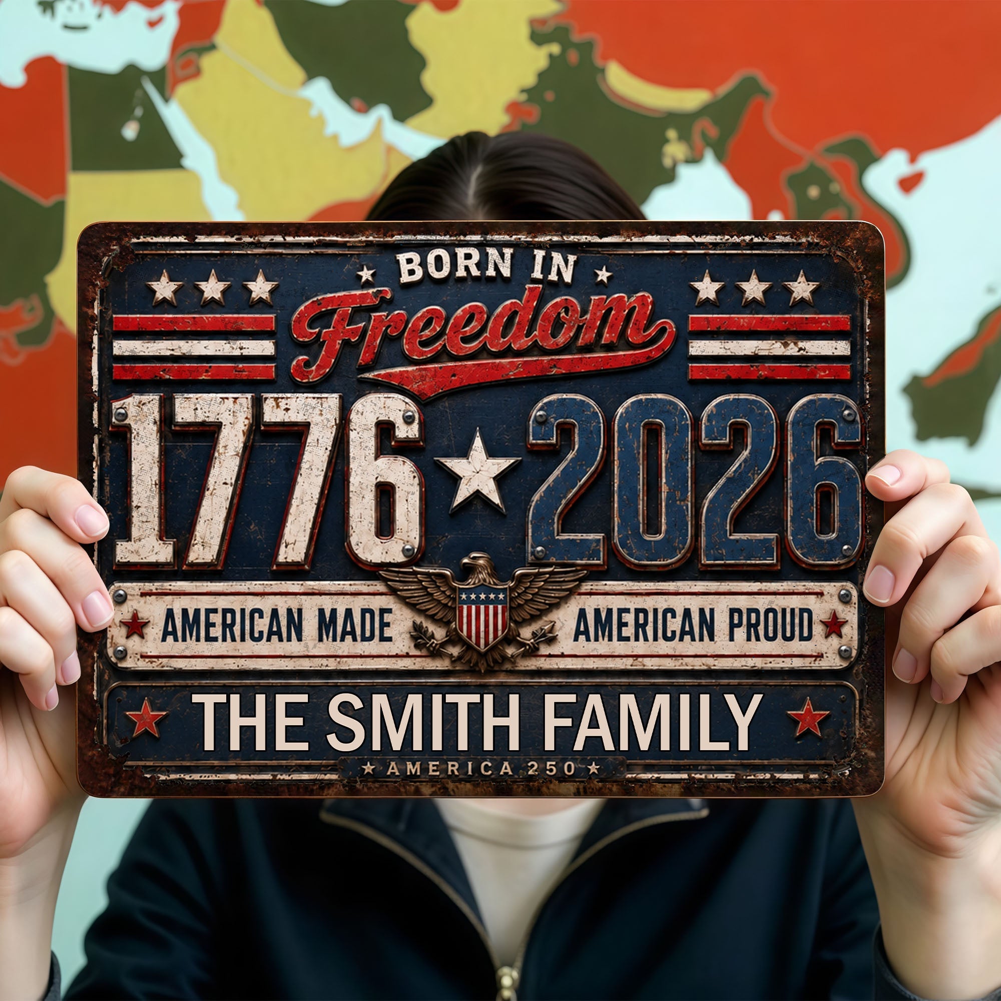 Personalized Metal Sign Custom Name Patriotic Eagle 4th of July Gift Metal Sign GradoCreations