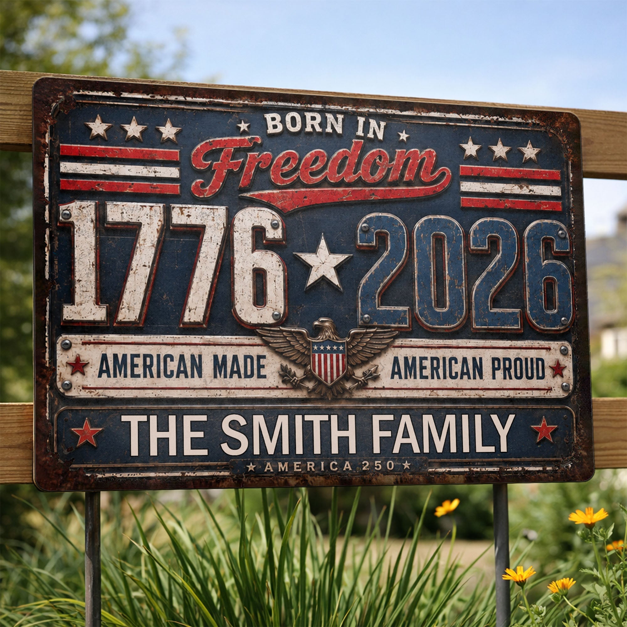 Personalized Metal Sign Custom Name Patriotic Eagle 4th of July Gift Metal Sign GradoCreations
