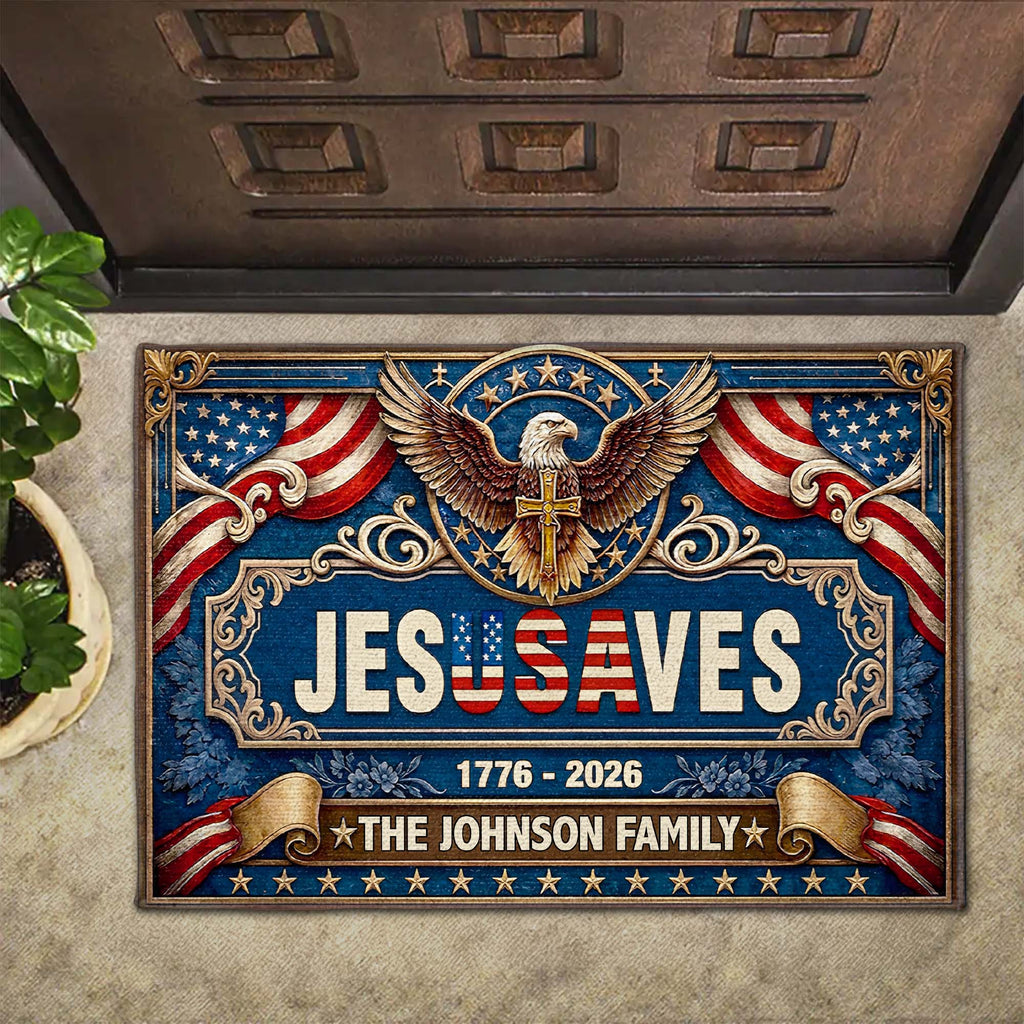 Personalized Jesus Saves Doormat Custom Family Name Gift Doormat GradoCreations