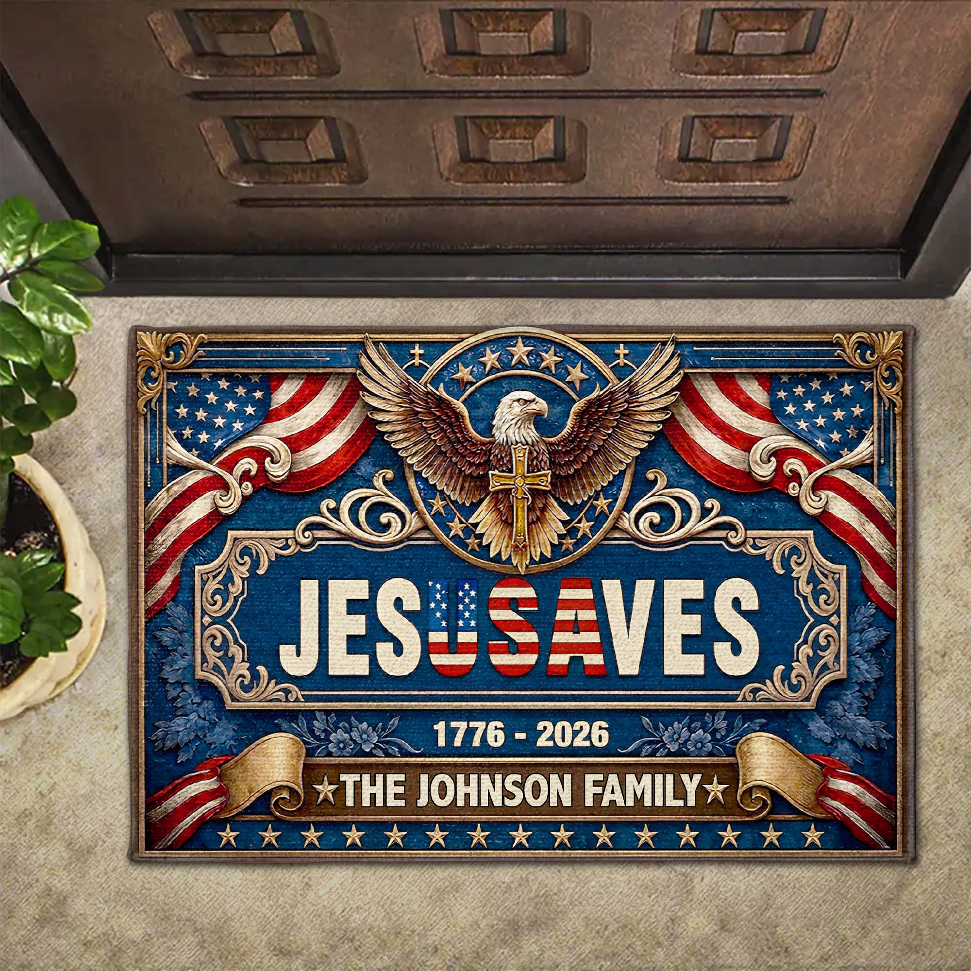 Personalized Jesus Saves Doormat Custom Family Name Gift Doormat GradoCreations