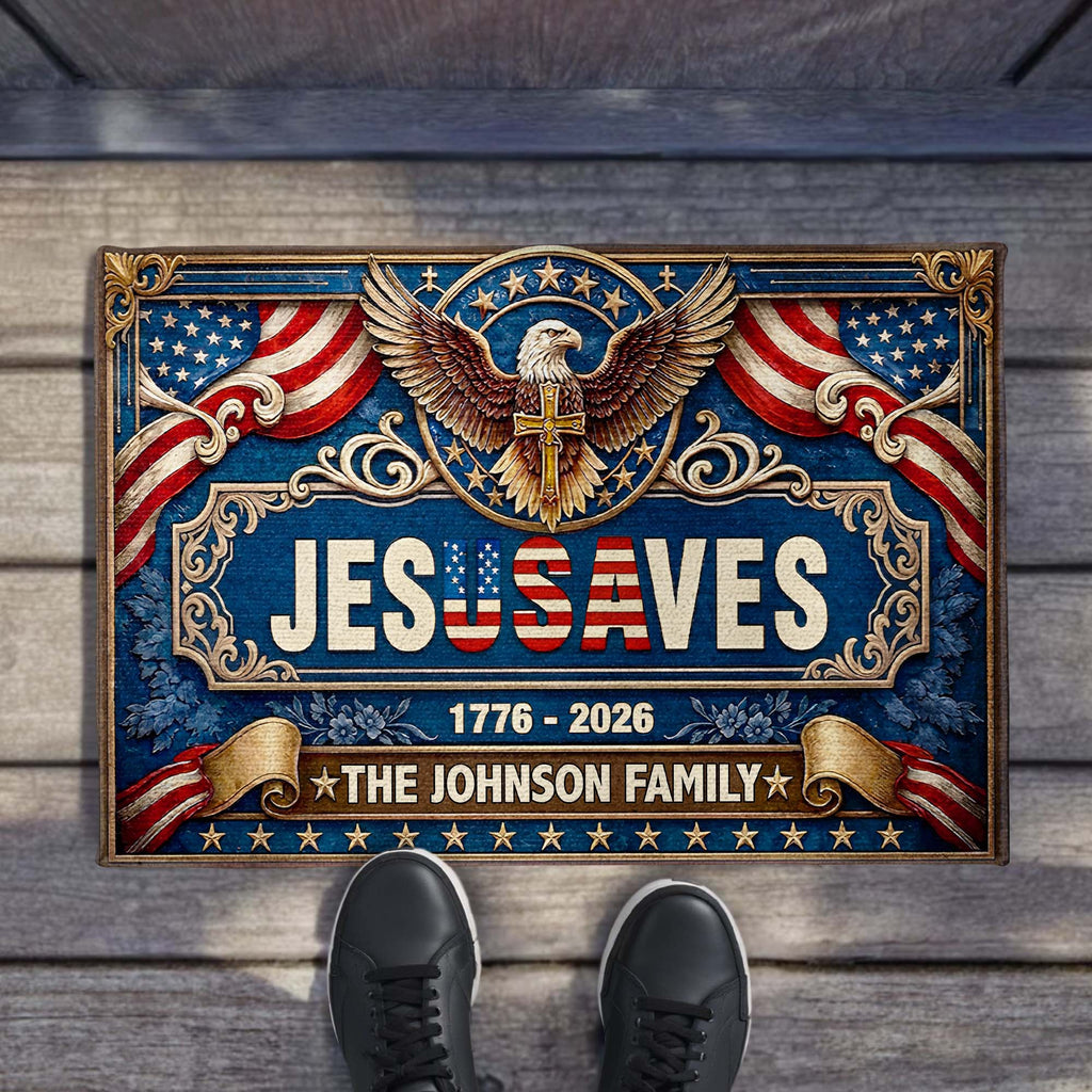 Personalized Jesus Saves Doormat Custom Family Name Gift Doormat GradoCreations