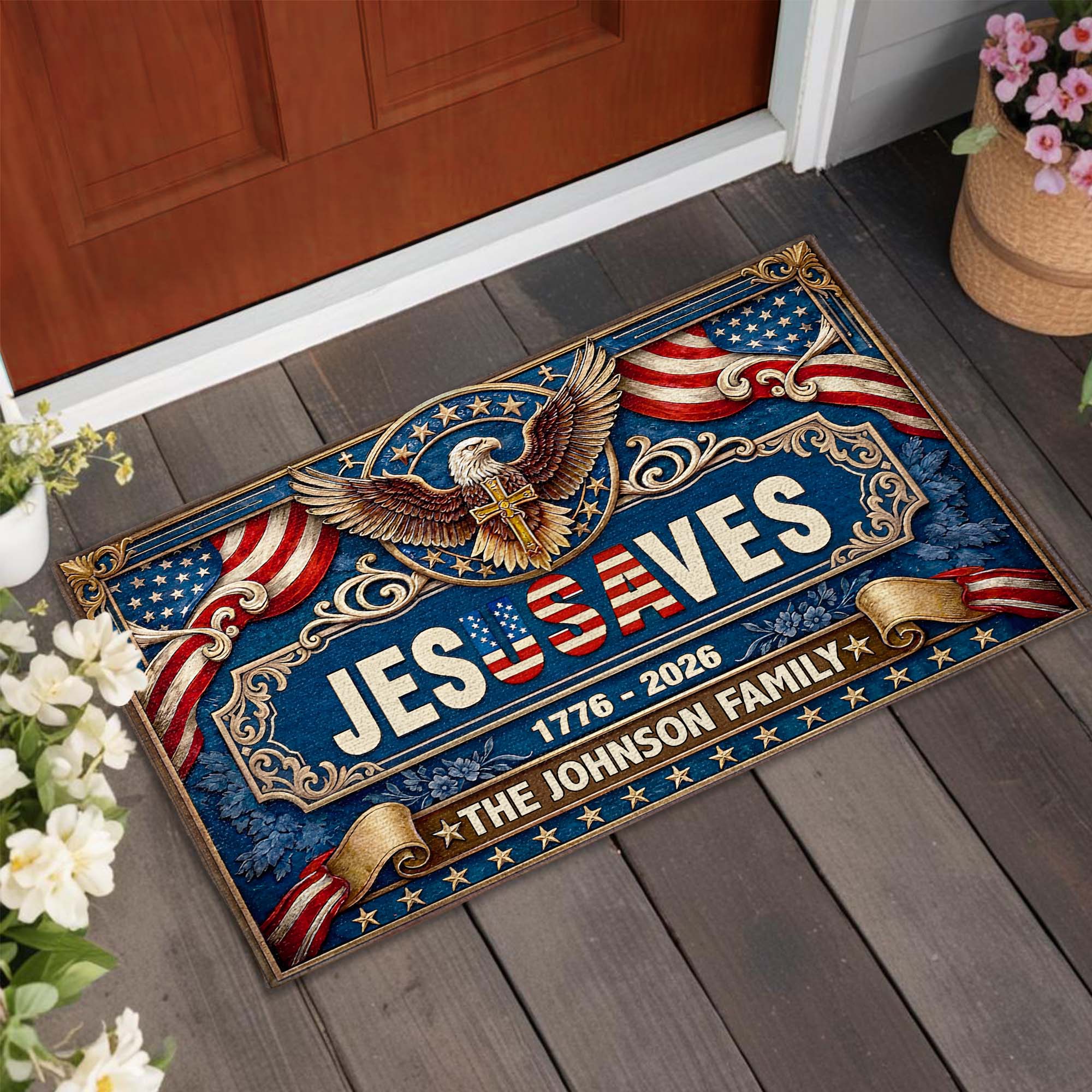 Personalized Jesus Saves Doormat Custom Family Name Gift Doormat GradoCreations