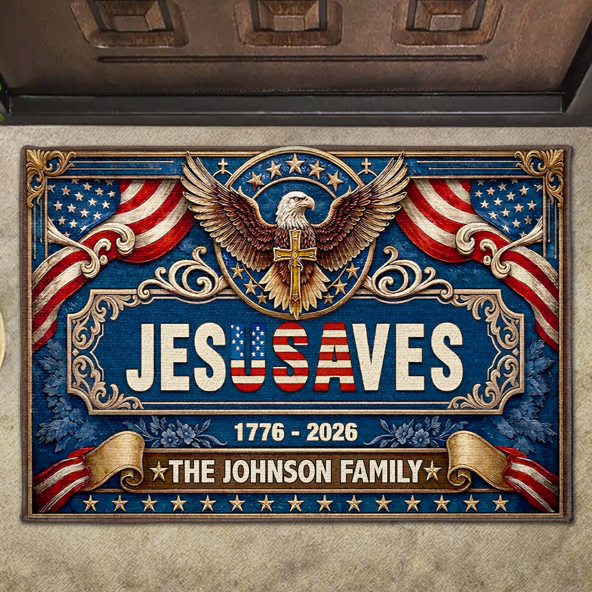 Personalized Jesus Saves Doormat Custom Family Name Gift Doormat GradoCreations