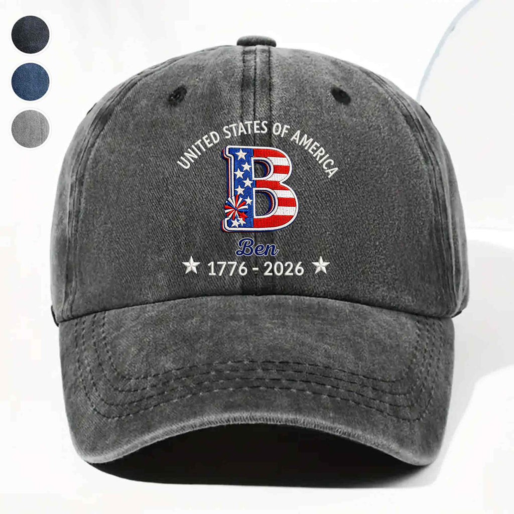 Personalized Denim Cap Custom Name USA Flag Gift for Dad Washed Denim Cap GradoCreations