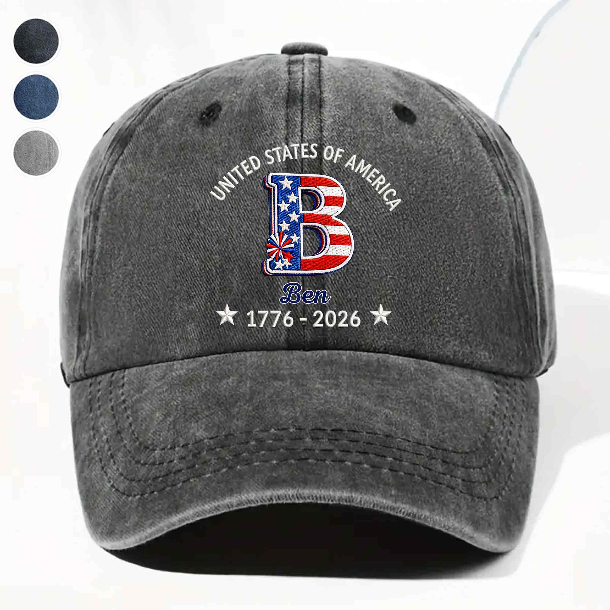 Personalized Denim Cap Custom Name USA Flag Gift for Dad Washed Denim Cap GradoCreations