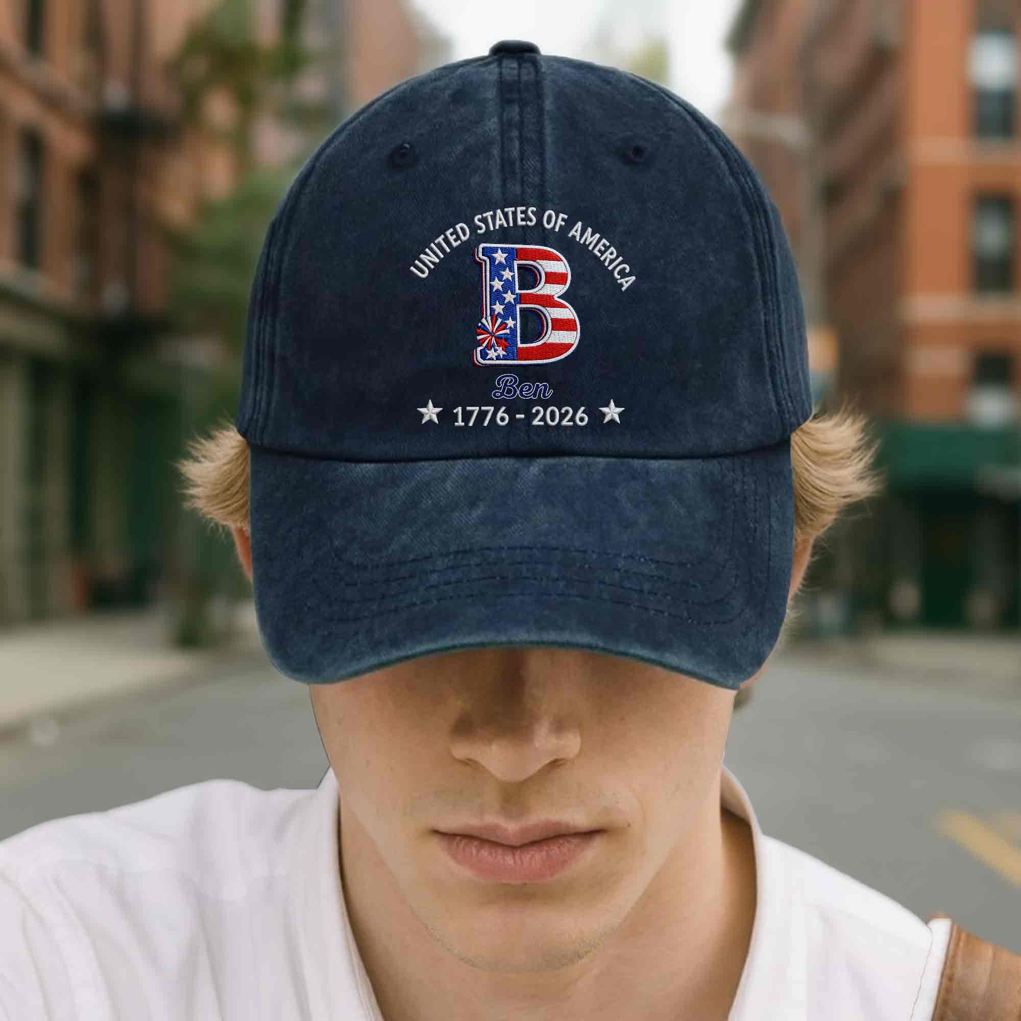 Personalized Denim Cap Custom Name USA Flag Gift for Dad Washed Denim Cap GradoCreations