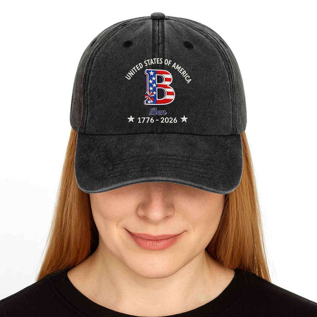 Personalized Denim Cap Custom Name USA Flag Gift for Dad Washed Denim Cap GradoCreations