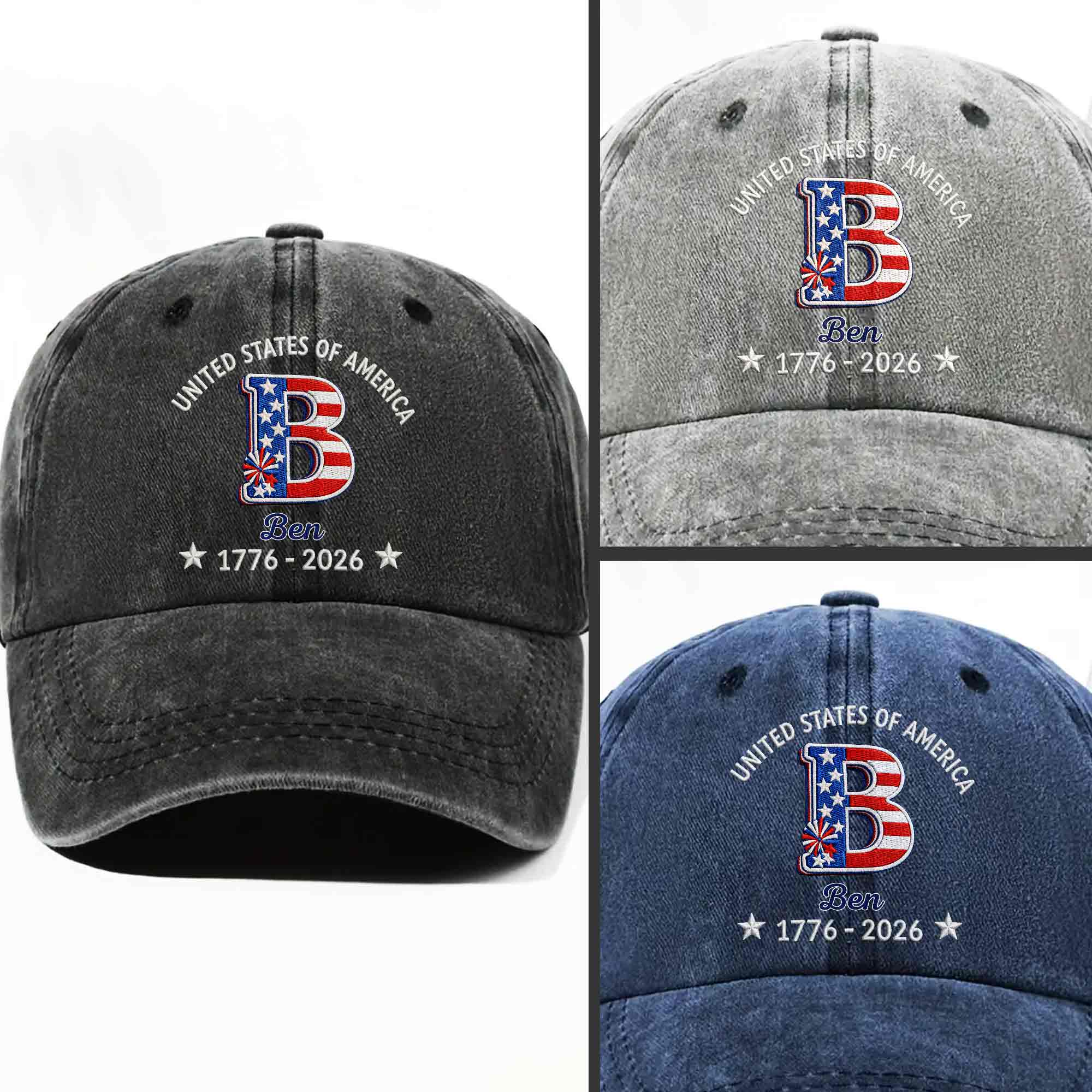Personalized Denim Cap Custom Name USA Flag Gift for Dad Washed Denim Cap GradoCreations