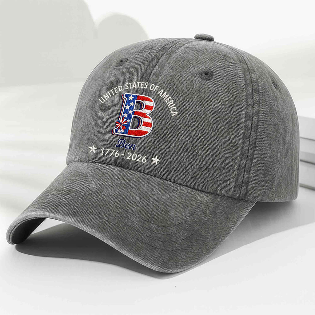 Personalized Denim Cap Custom Name USA Flag Gift for Dad Washed Denim Cap GradoCreations