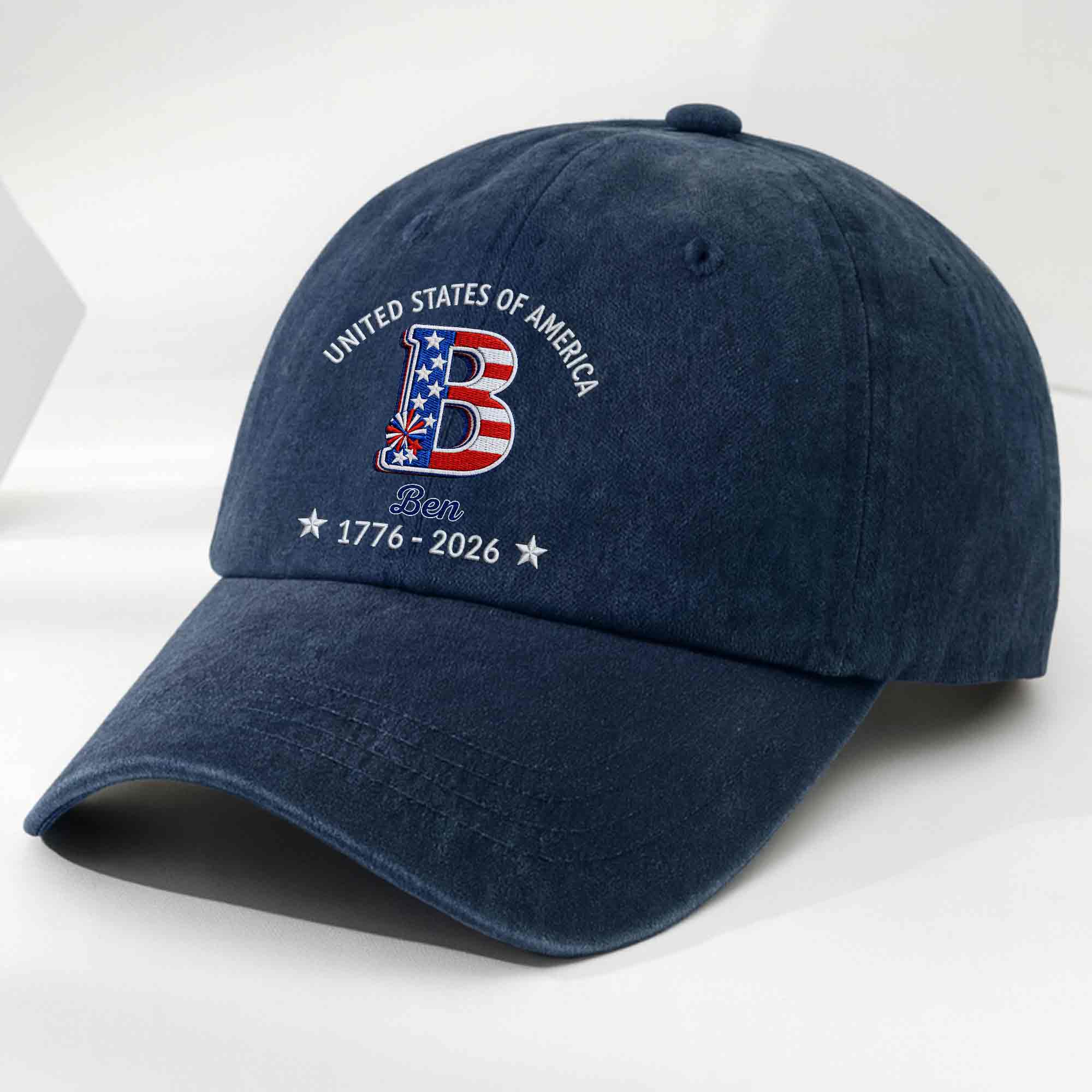 Personalized Denim Cap Custom Name USA Flag Gift for Dad Washed Denim Cap GradoCreations