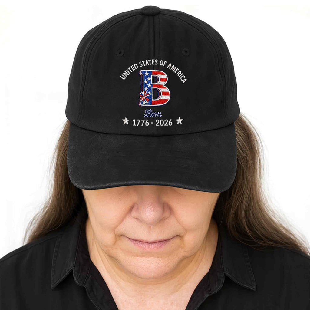 Personalized Denim Cap Custom Name USA Flag Gift for Dad Washed Denim Cap GradoCreations