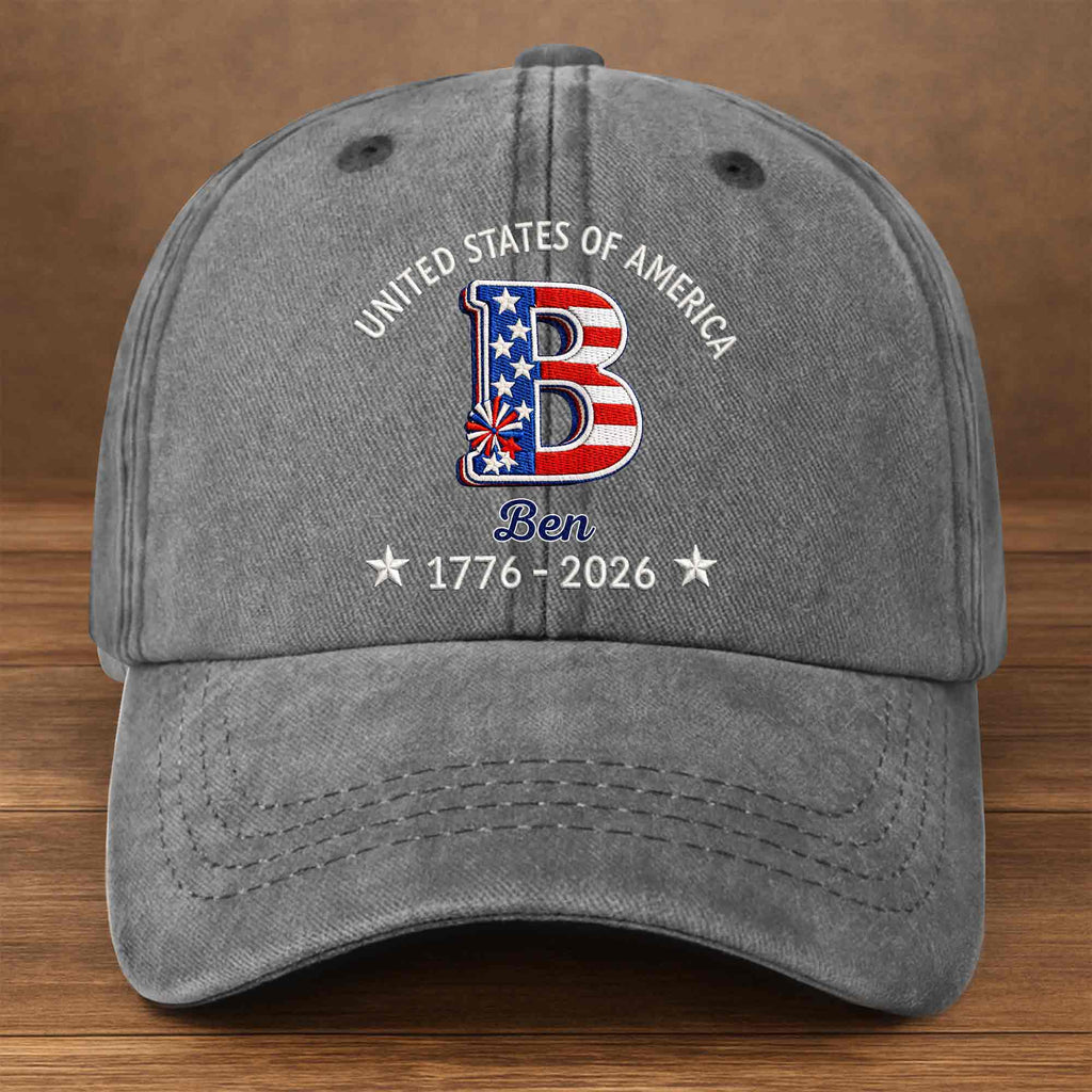 Personalized Denim Cap Custom Name USA Flag Gift for Dad Washed Denim Cap GradoCreations