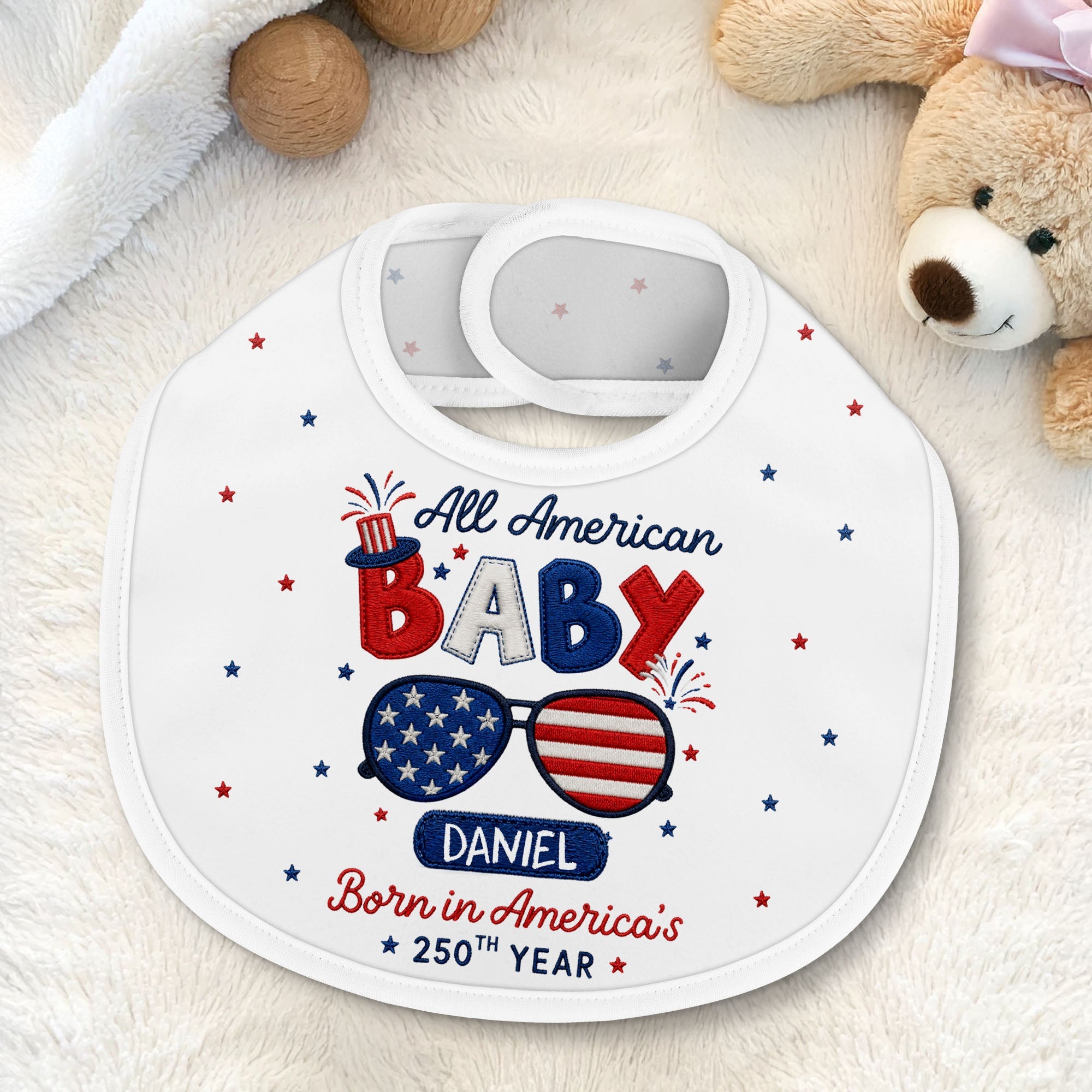 Personalized Cotton Baby Bib Custom Name Gift for July 4th Baby Bib GradoCreations