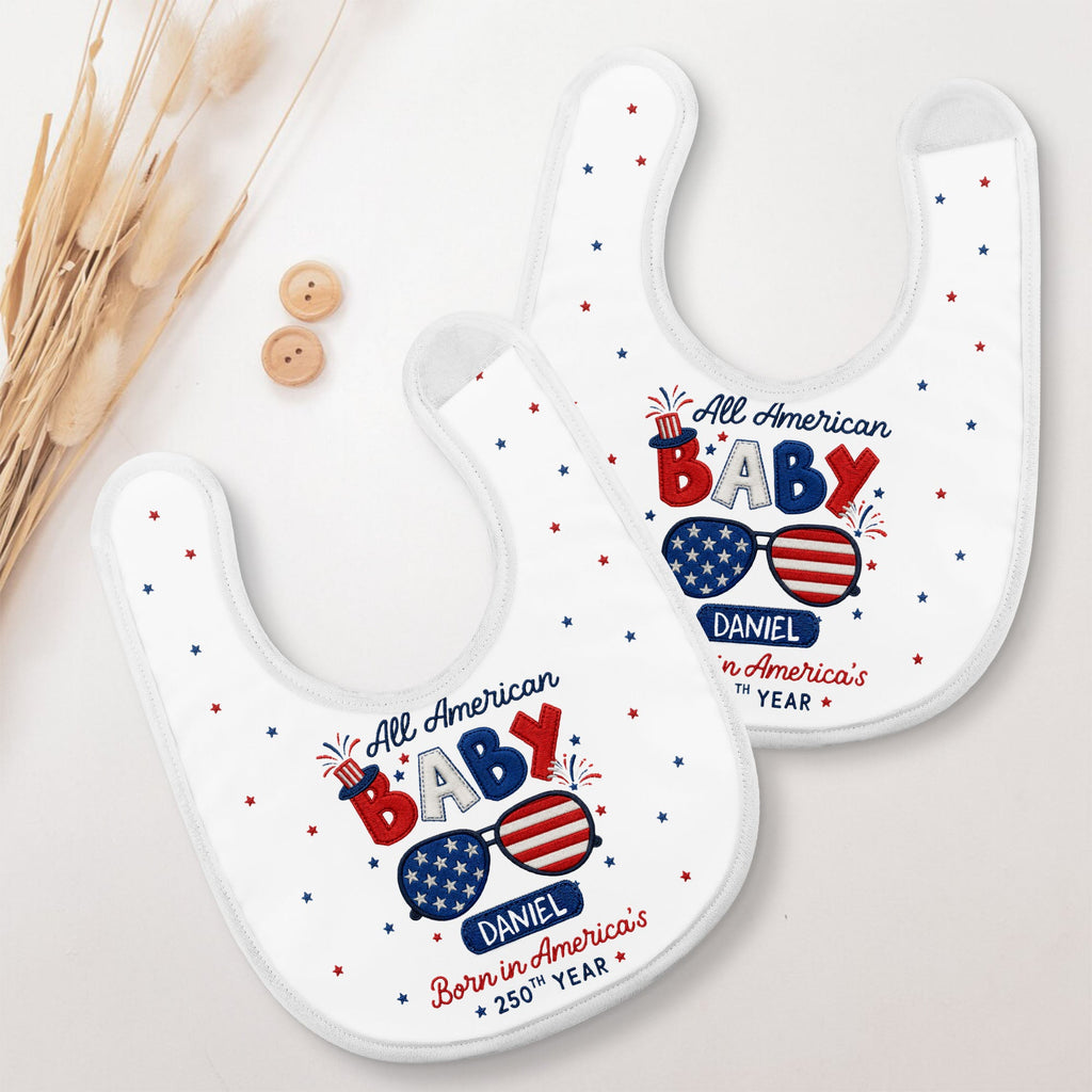 Personalized Cotton Baby Bib Custom Name Gift for July 4th Baby Bib GradoCreations