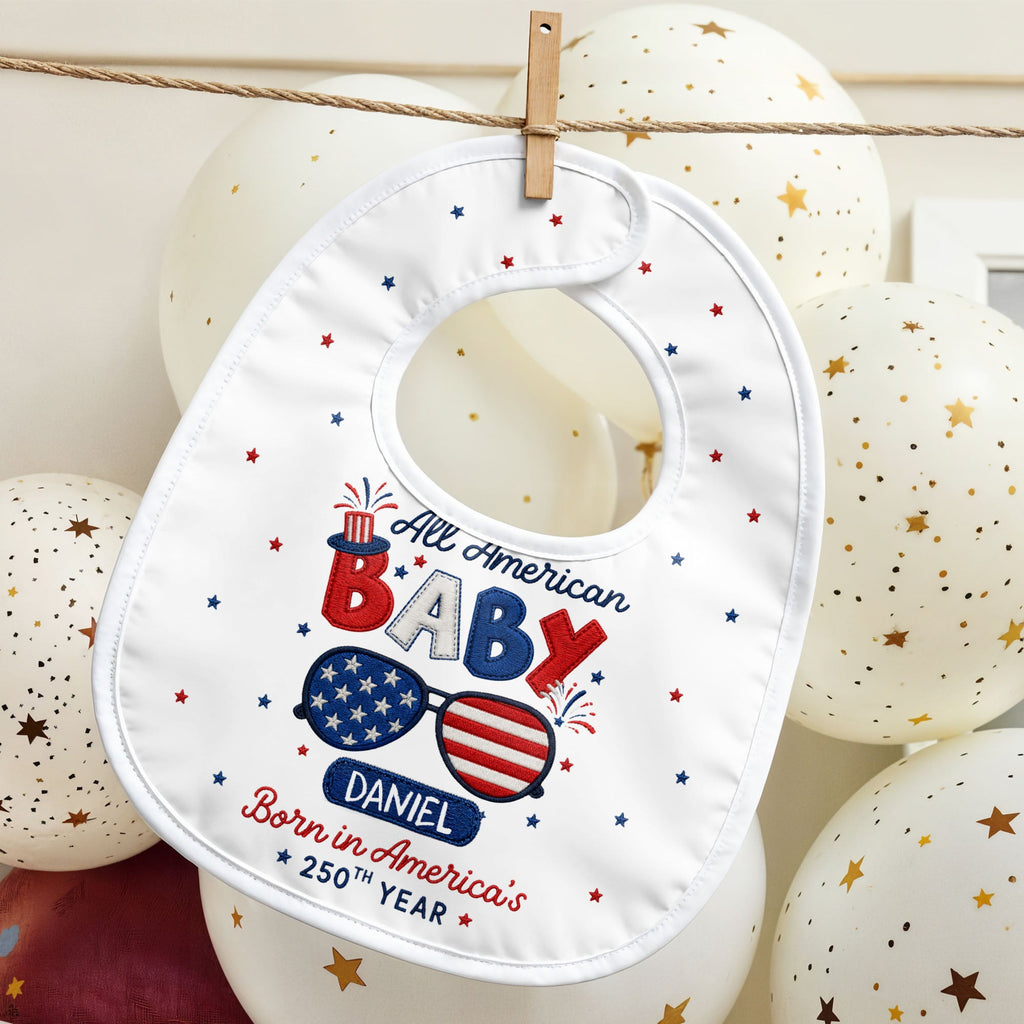 Personalized Cotton Baby Bib Custom Name Gift for July 4th Baby Bib GradoCreations