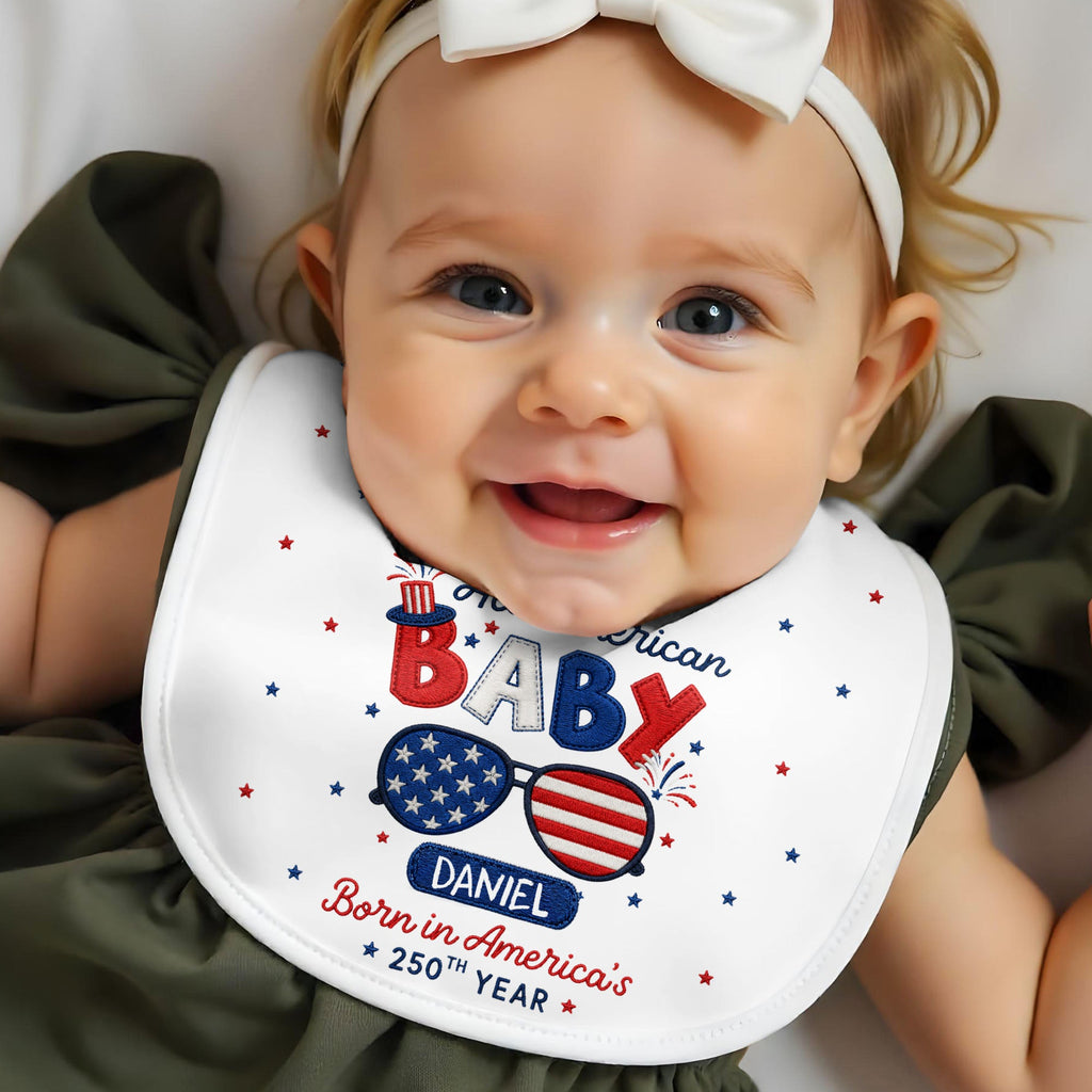 Personalized Cotton Baby Bib Custom Name Gift for July 4th Baby Bib GradoCreations