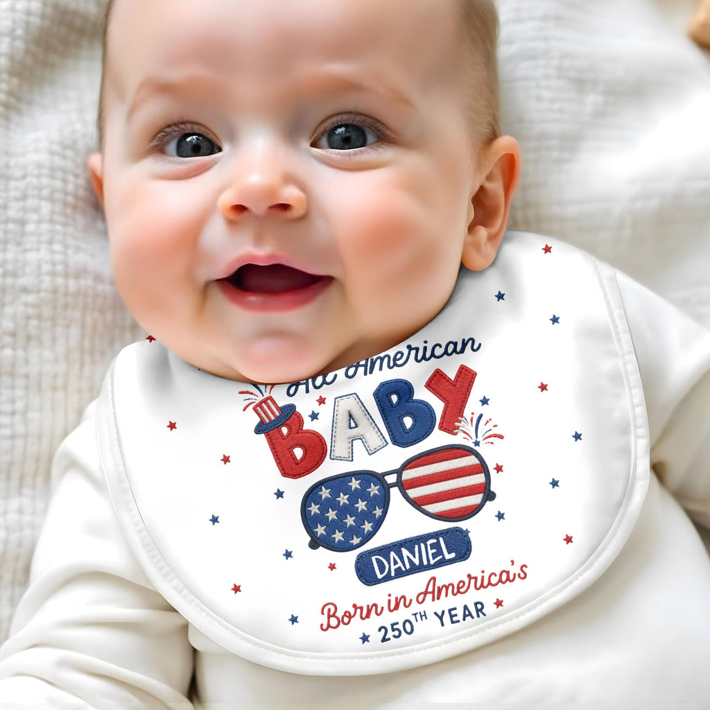 Personalized Cotton Baby Bib Custom Name Gift for July 4th Baby Bib GradoCreations