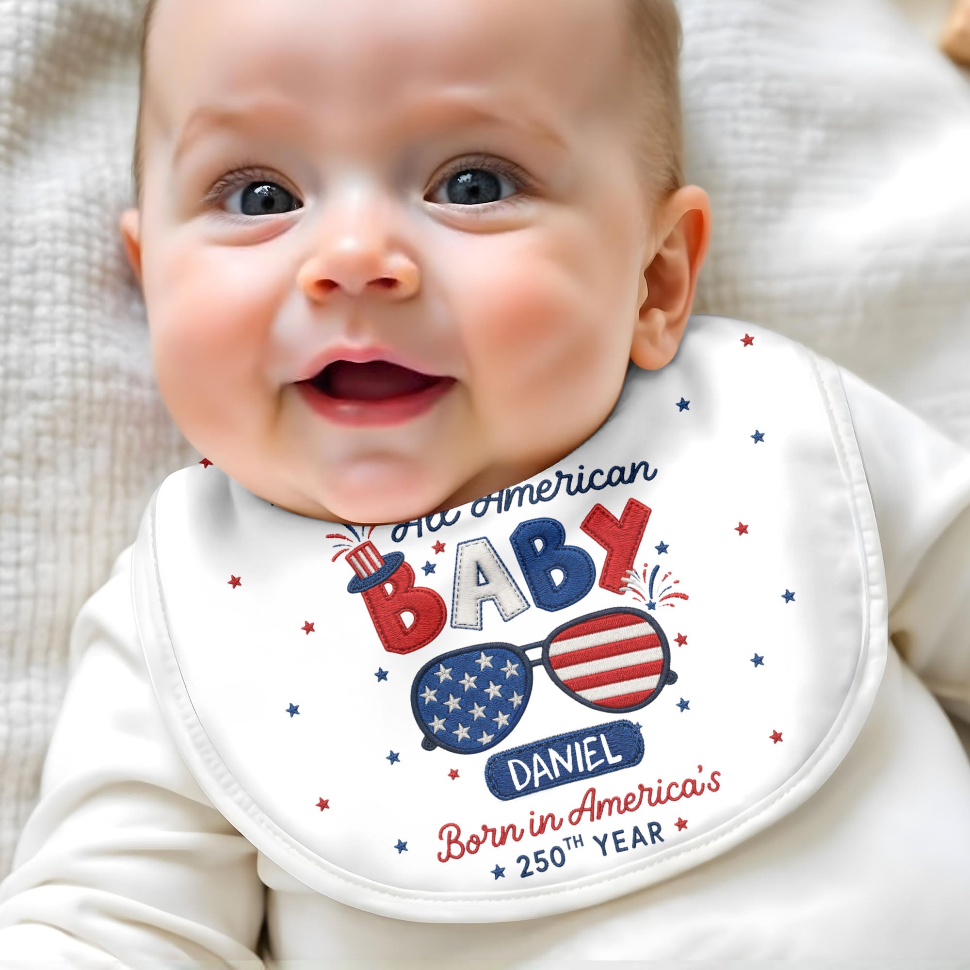 Personalized Cotton Baby Bib Custom Name Gift for July 4th Baby Bib GradoCreations