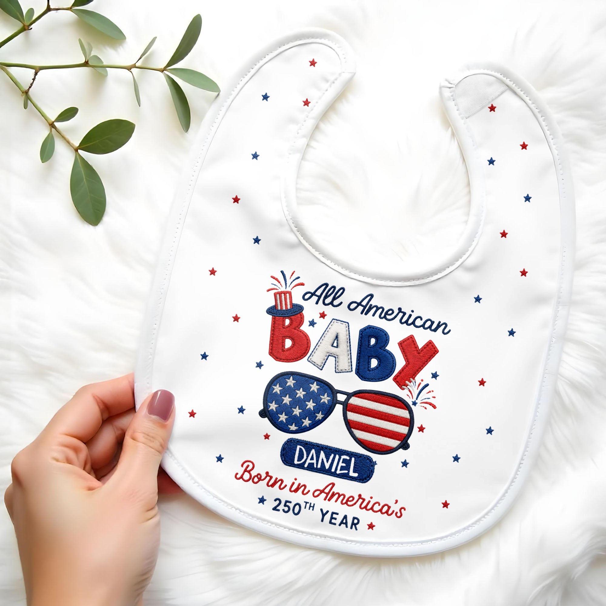 Personalized Cotton Baby Bib Custom Name Gift for July 4th Baby Bib GradoCreations