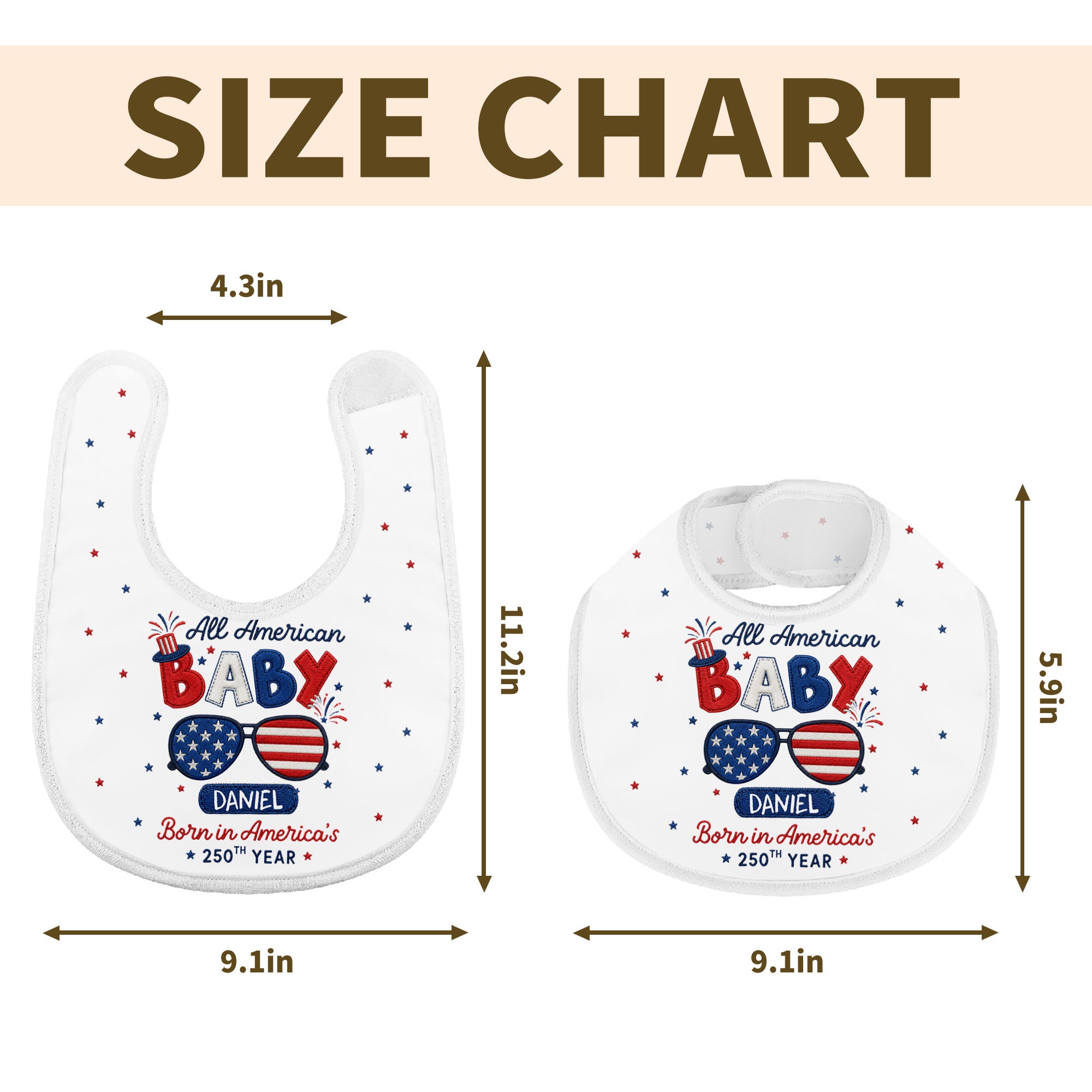 Personalized Cotton Baby Bib Custom Name Gift for July 4th Baby Bib GradoCreations